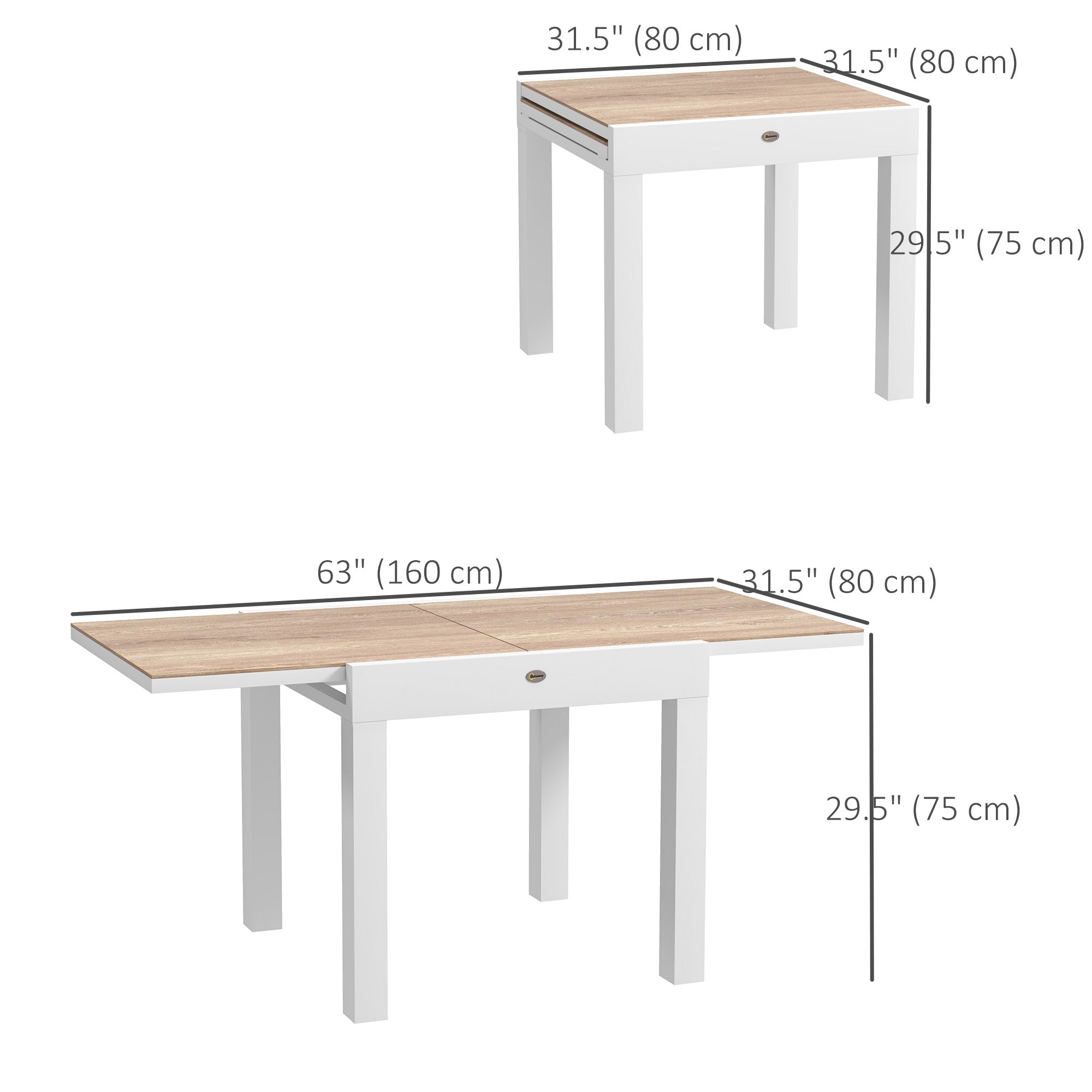 Extendable Aluminum Patio Dining Table with Faux Wood Top, Natural Wood-DECOROLALA