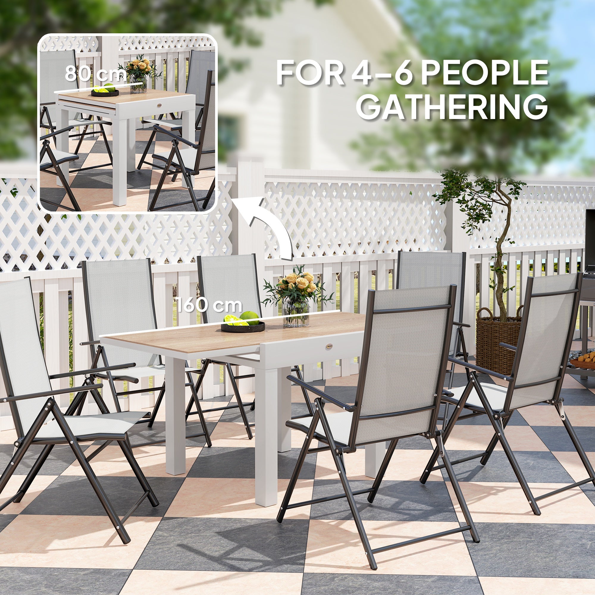 Extendable Aluminum Patio Dining Table with Faux Wood Top, Natural Wood-DECOROLALA