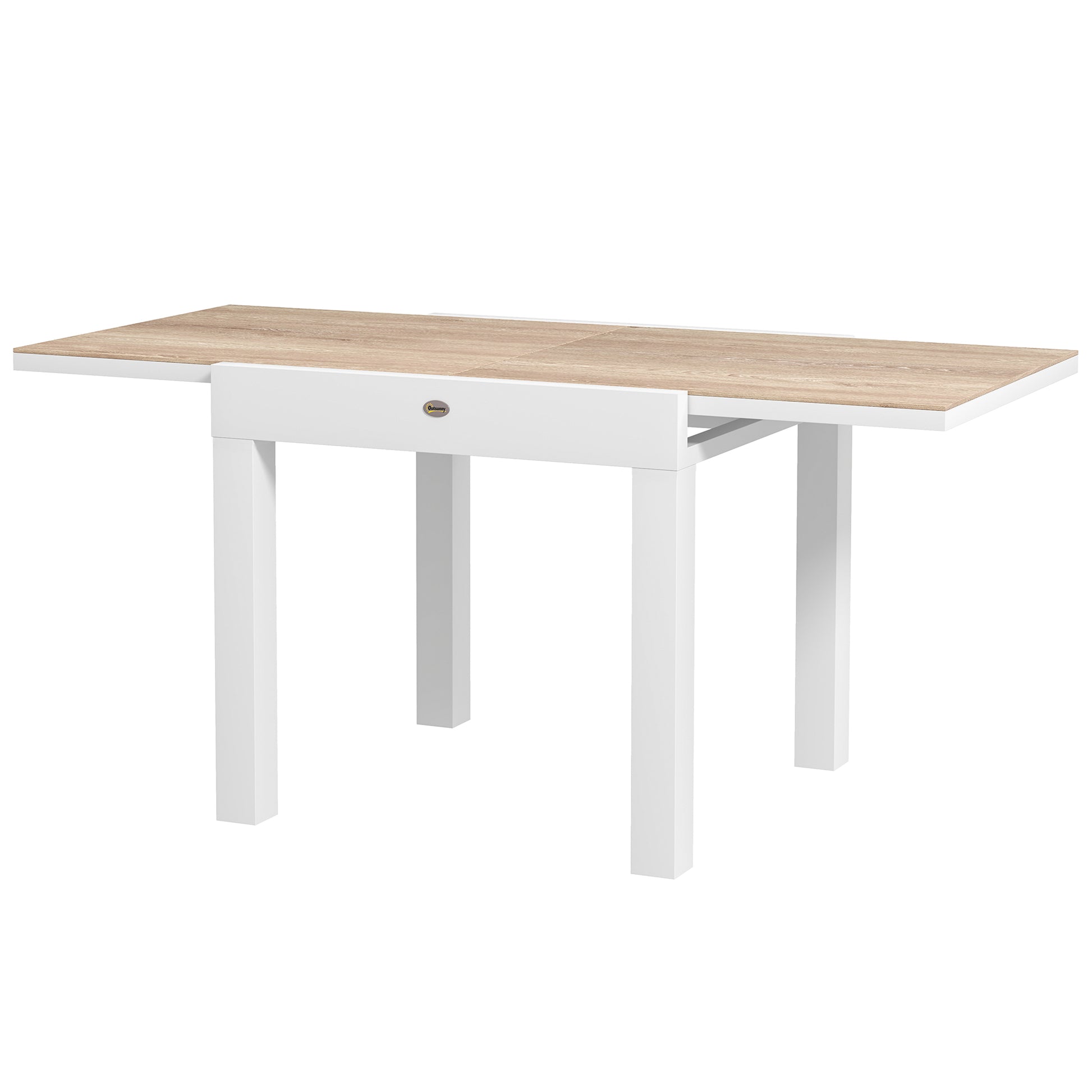Extendable Aluminum Patio Dining Table with Faux Wood Top, Natural Wood-DECOROLALA