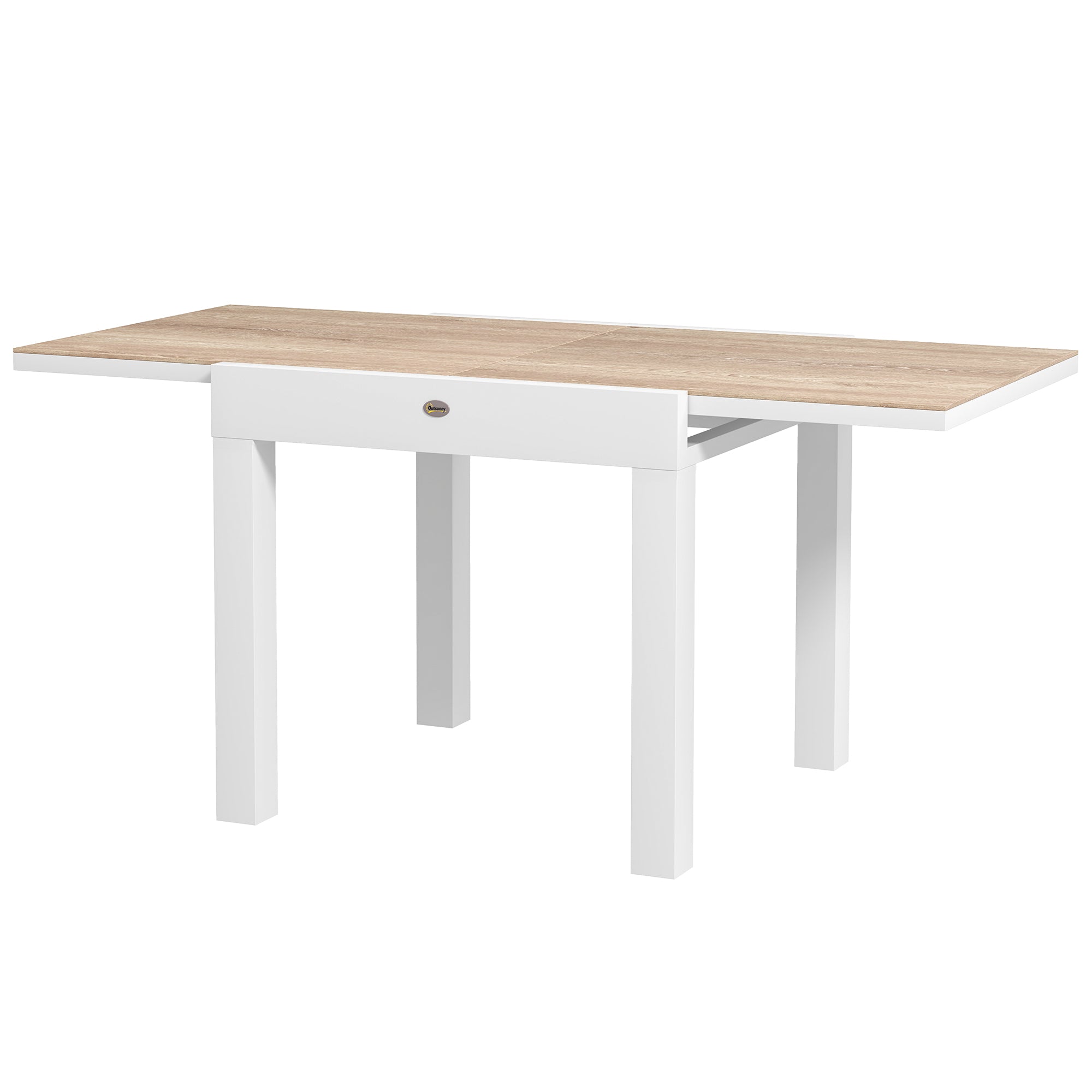 Extendable Aluminum Patio Dining Table with Faux Wood Top, Natural Wood-DECOROLALA