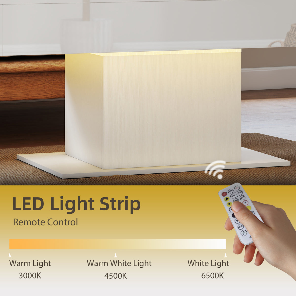 Extendable Coffee Table with LED Lights & Storage - White-Home Furnishings > Living Room Furniture > Coffee Tables-DECOROLALA