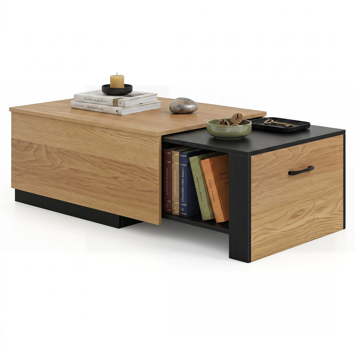 Extendable Coffee table with Concealed Storage Compartment-Natural-Coffee Tables-DECOROLALA