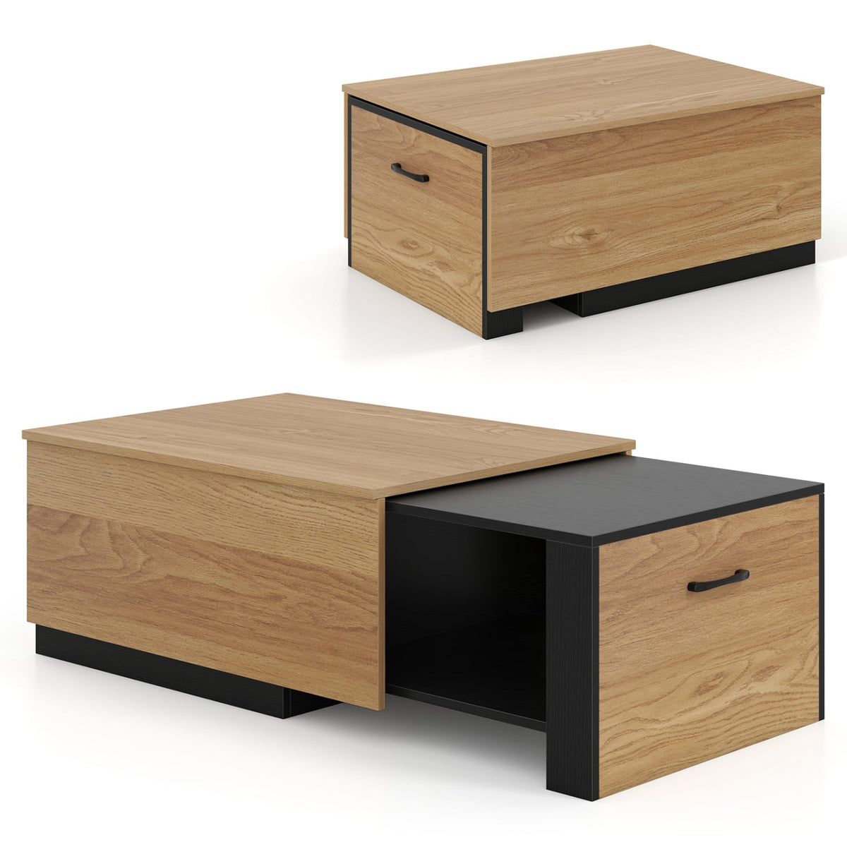 Extendable Coffee table with Concealed Storage Compartment-Natural-Coffee Tables-DECOROLALA