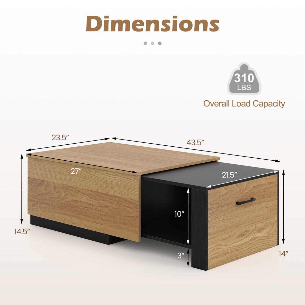 Extendable Coffee table with Concealed Storage Compartment-Natural-Coffee Tables-DECOROLALA