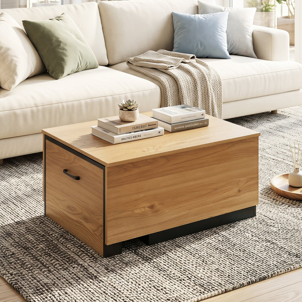 Extendable Coffee table with Concealed Storage Compartment-Natural-Coffee Tables-DECOROLALA