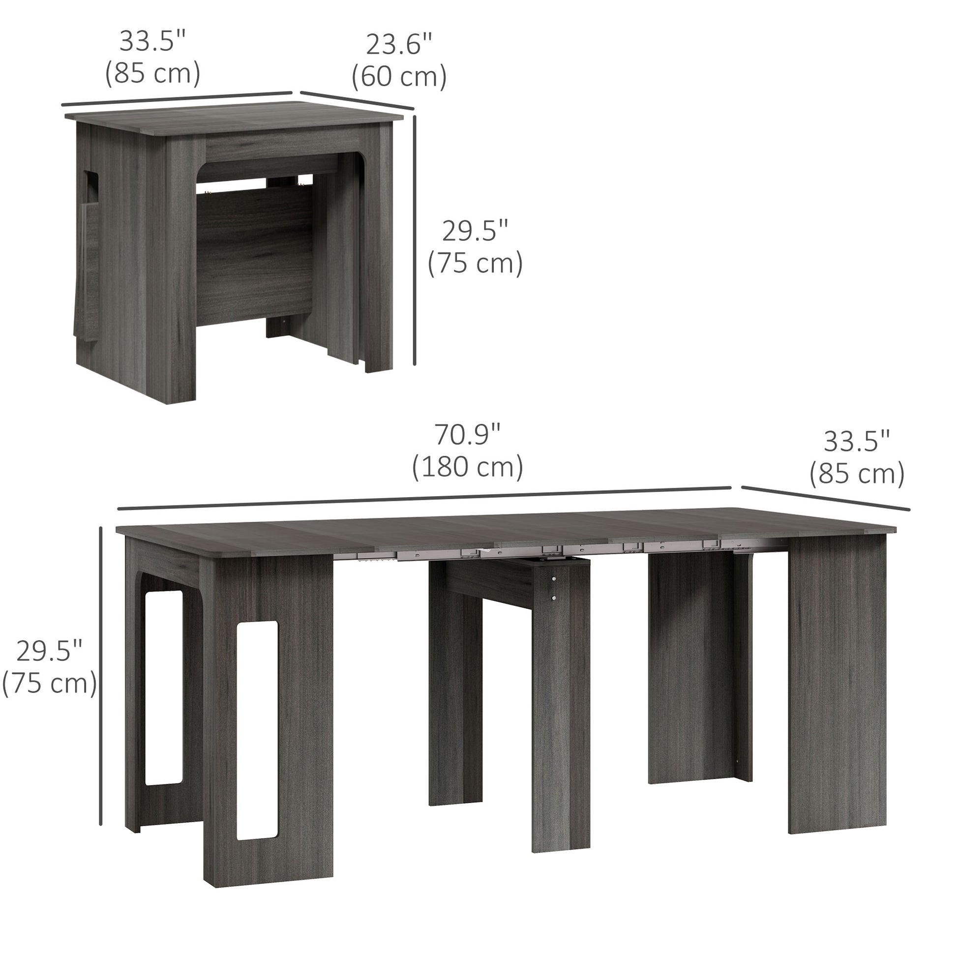 Extendable Dining Table, 23.6"-70.9", Grey, Space-Saving for Small Spaces-DECOROLALA