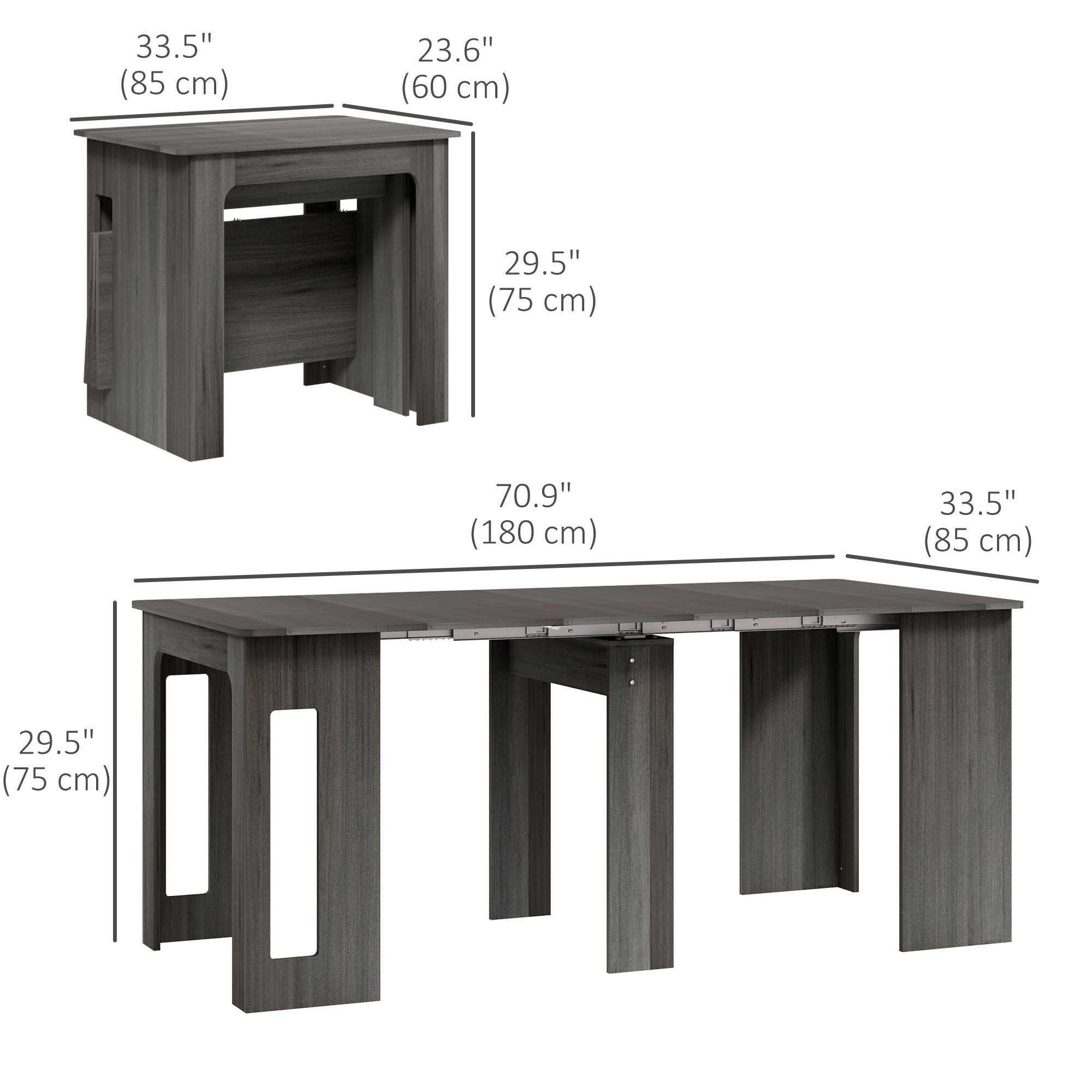 Extendable Dining Table, 23.6"-70.9", Grey, Space-Saving for Small Spaces-DECOROLALA