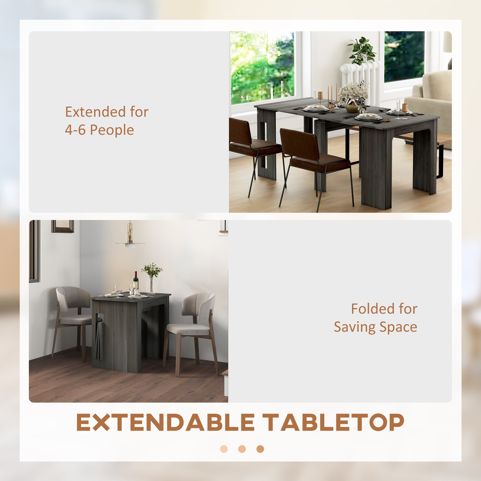 Extendable Dining Table, 23.6"-70.9", Grey, Space-Saving for Small Spaces-DECOROLALA