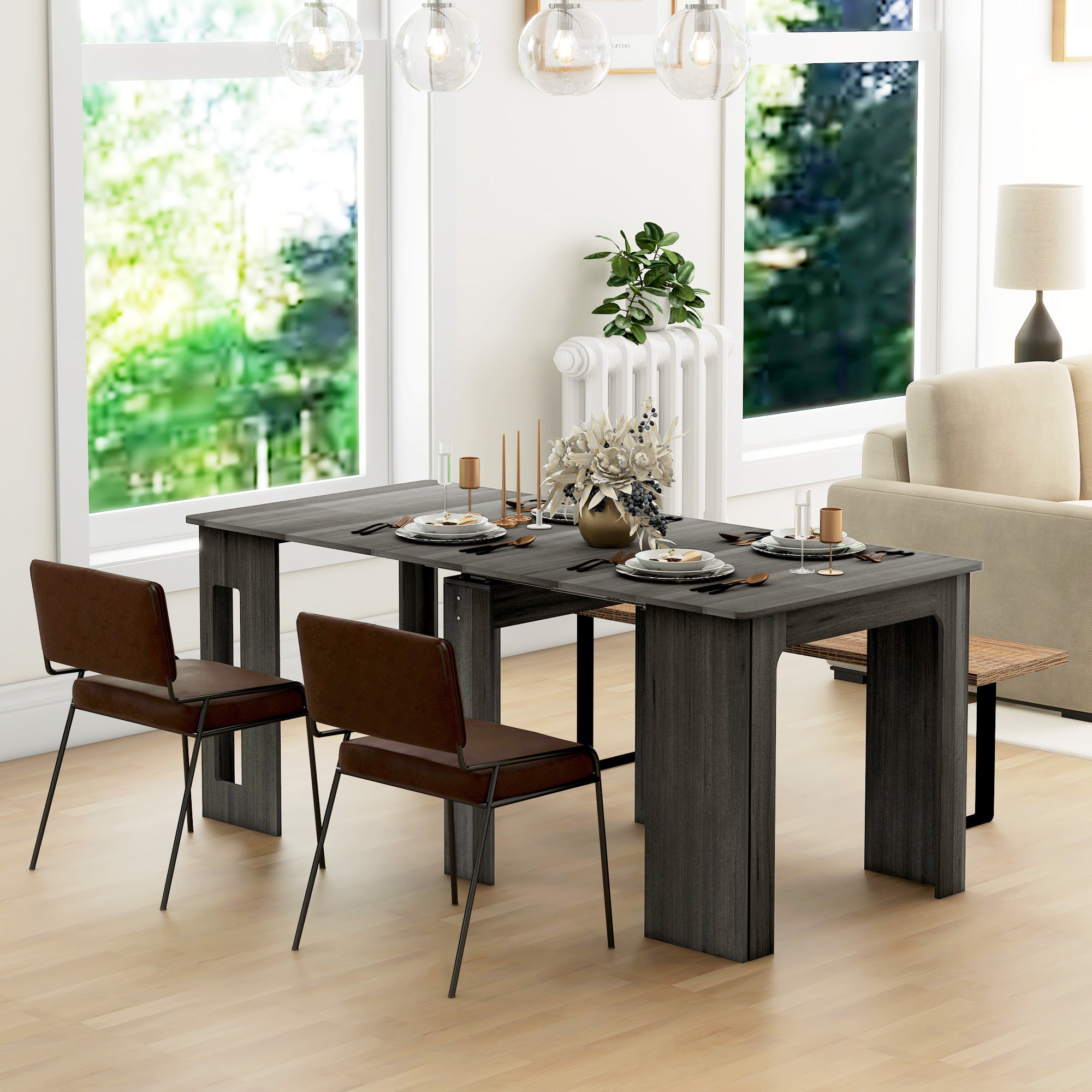 Extendable Dining Table, 23.6"-70.9", Grey, Space-Saving for Small Spaces-DECOROLALA