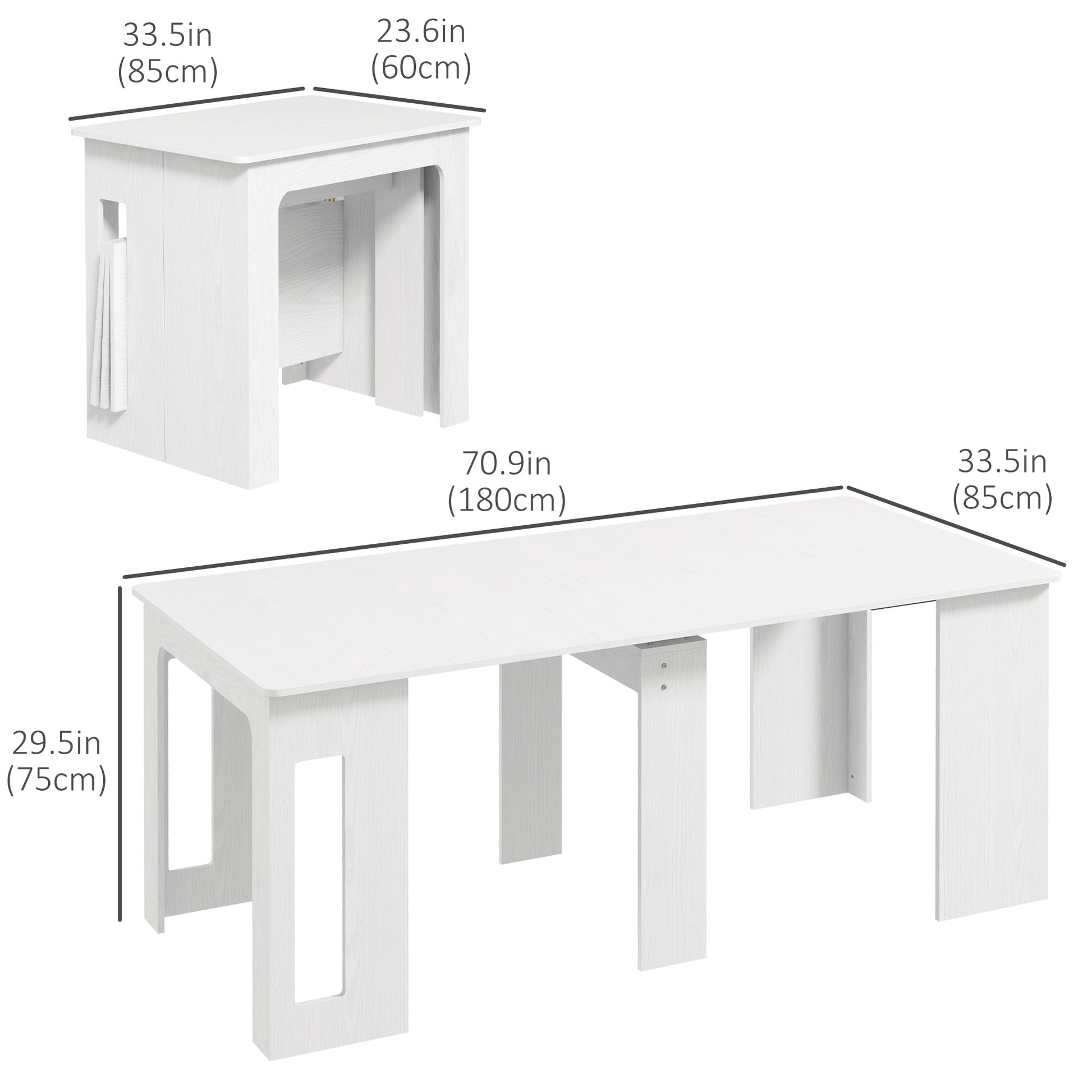 Extendable Dining Table 23.6"-70.9" for 6-8, White, Small Spaces-DECOROLALA