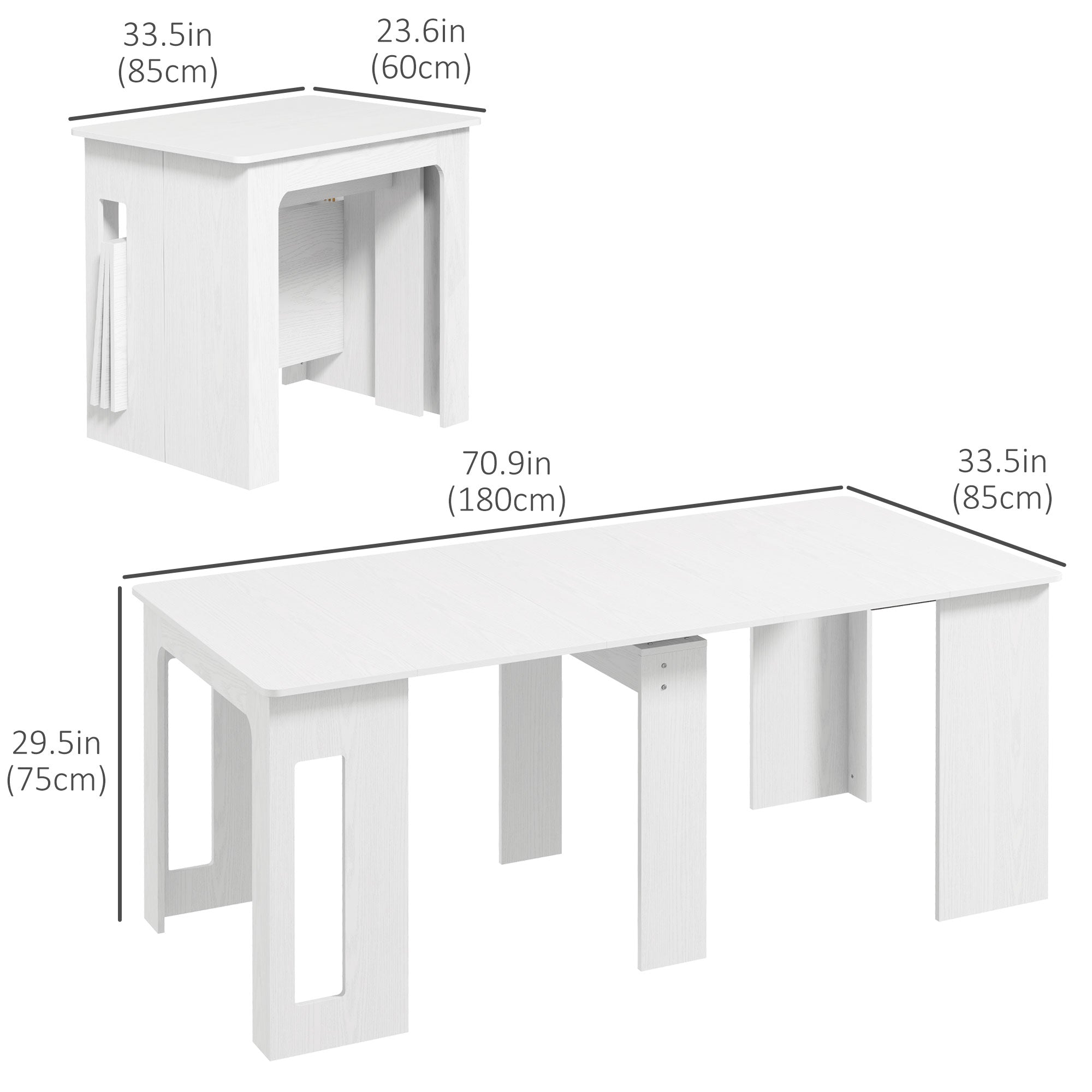 Extendable Dining Table 23.6"-70.9" for 6-8, White, Small Spaces-DECOROLALA