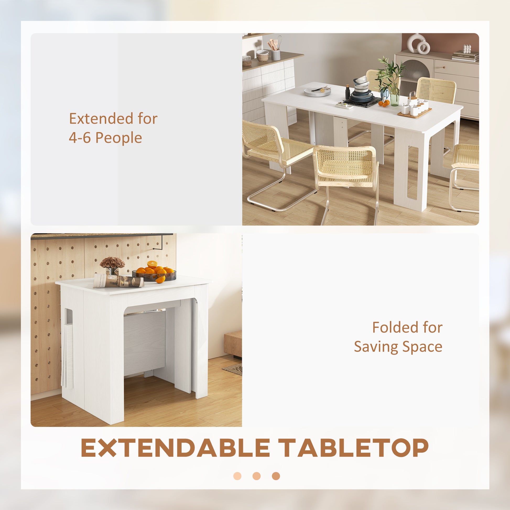 Extendable Dining Table 23.6"-70.9" for 6-8, White, Small Spaces-DECOROLALA