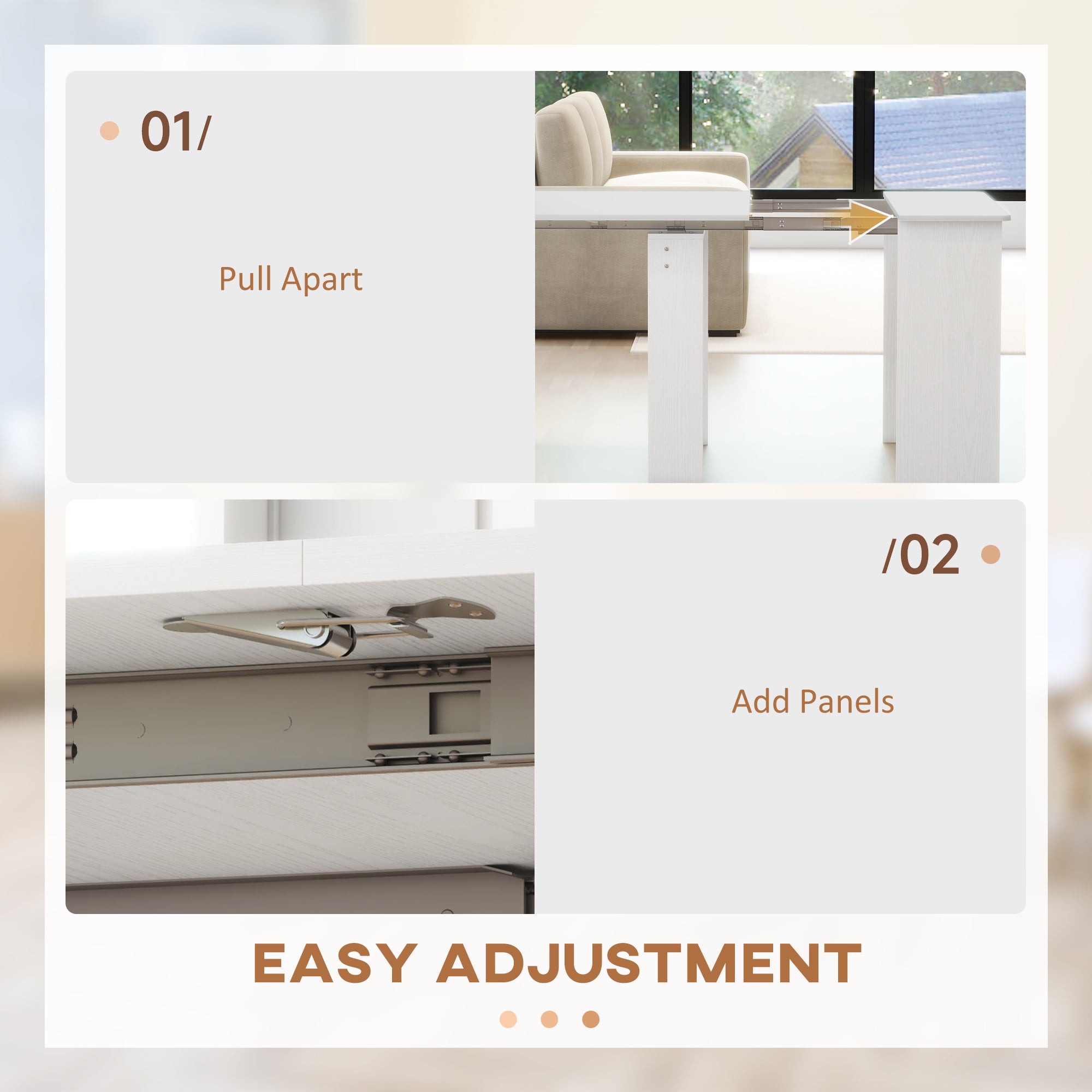 Extendable Dining Table 23.6"-70.9" for 6-8, White, Small Spaces-DECOROLALA