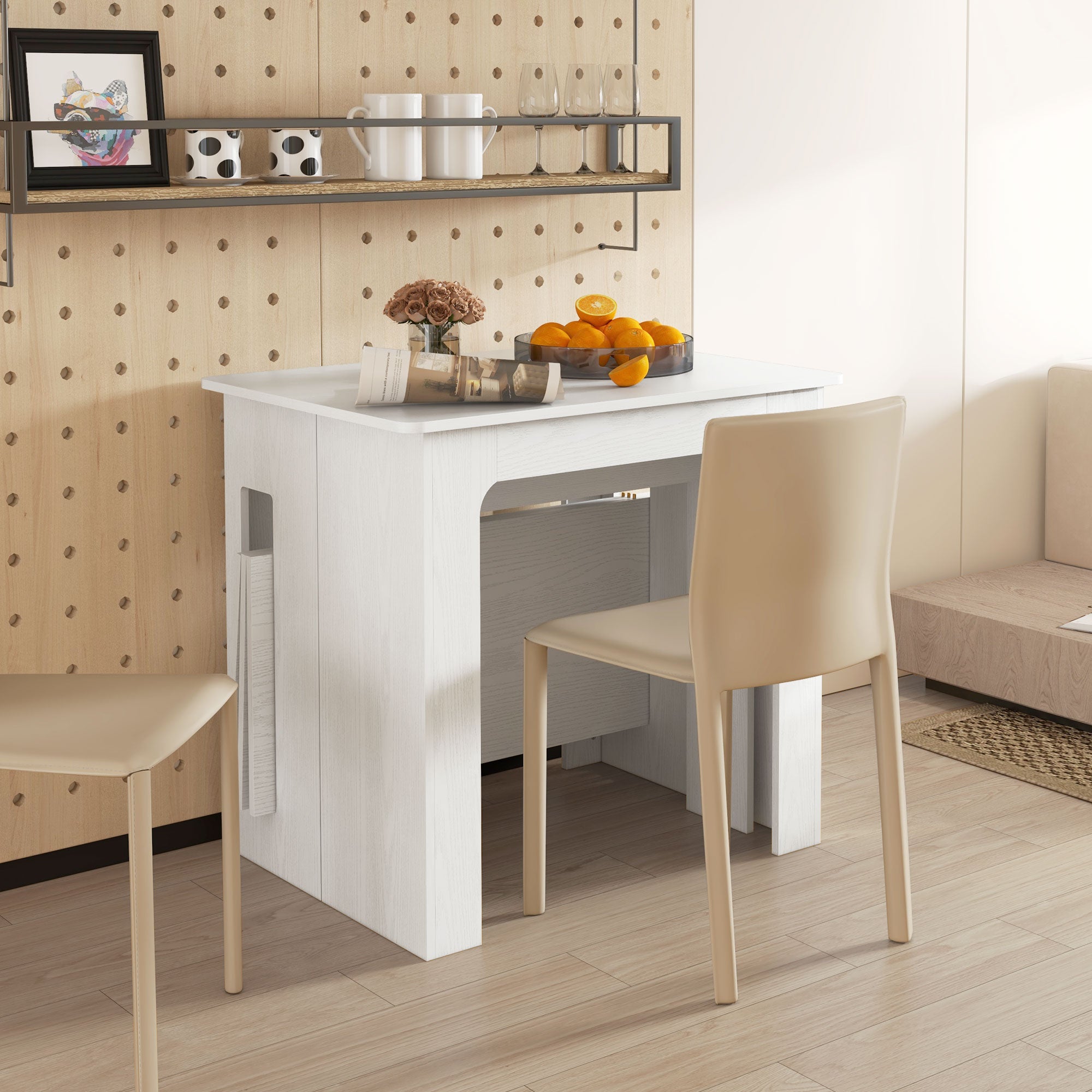 Extendable Dining Table 23.6"-70.9" for 6-8, White, Small Spaces-DECOROLALA