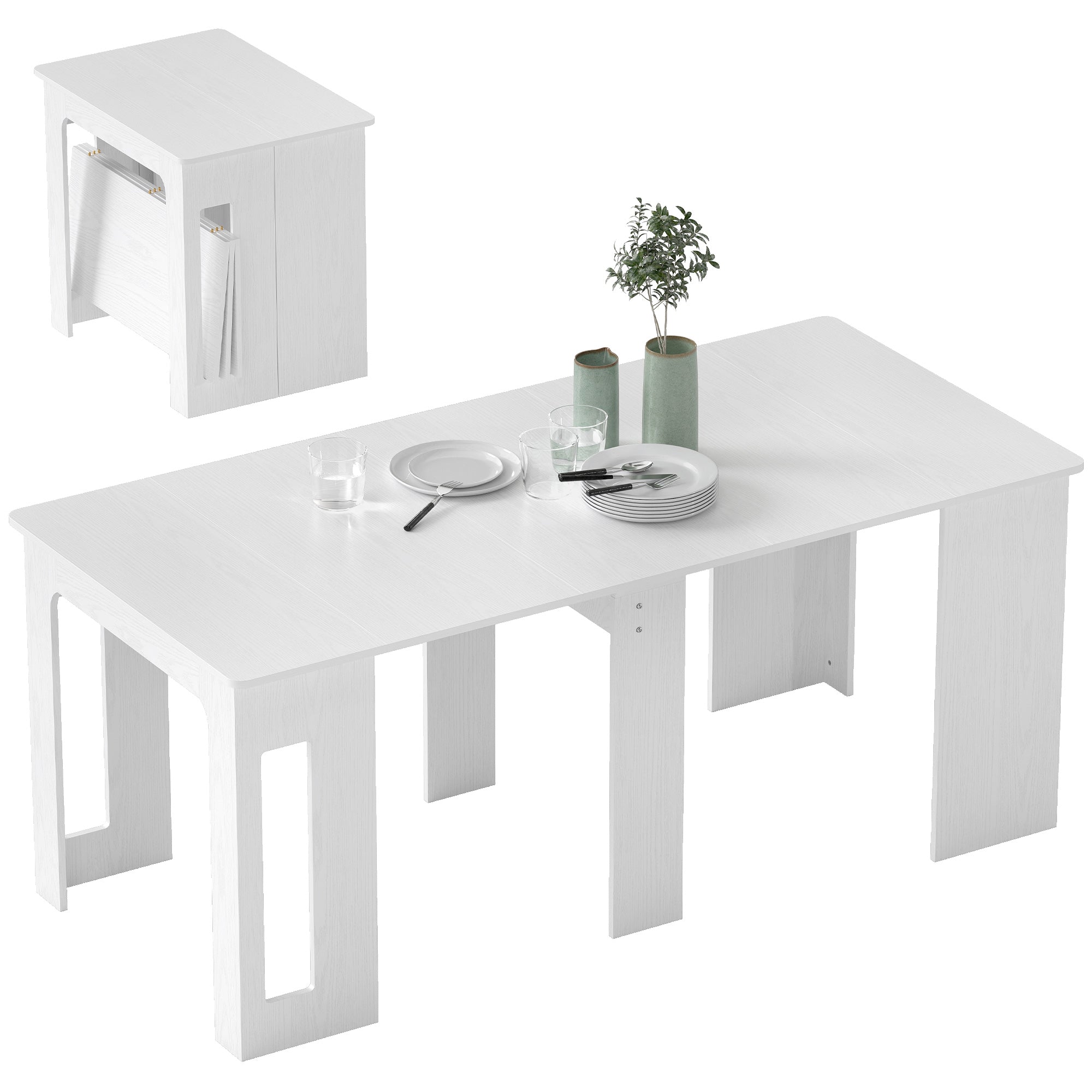 Extendable Dining Table 23.6"-70.9" for 6-8, White, Small Spaces-DECOROLALA
