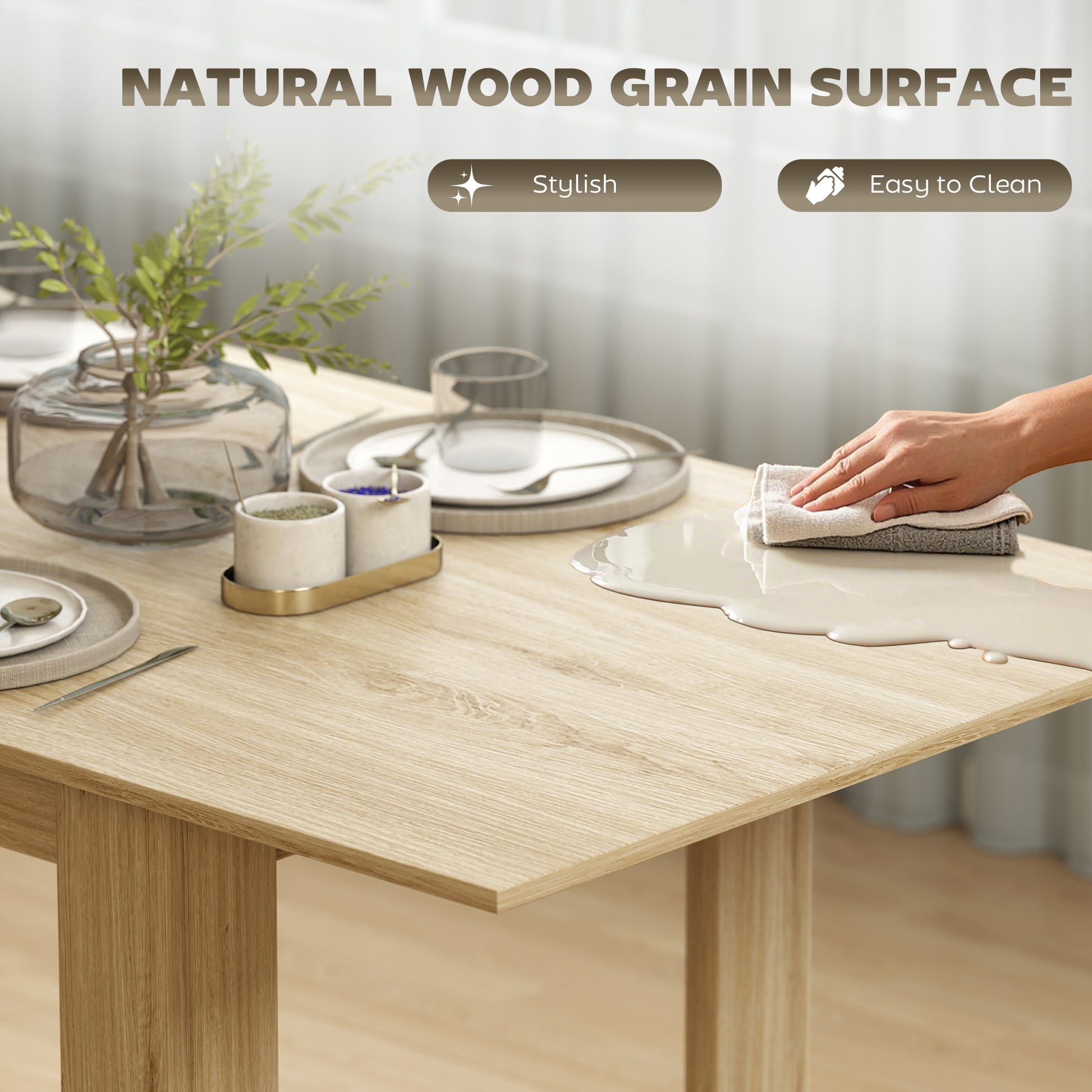 Extendable Dining Table 55.1x31.5 in, Oak Tone, Kitchen, 6-8 Guests-DECOROLALA