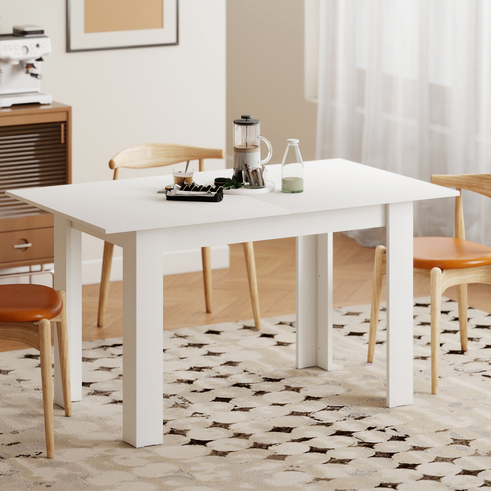 Extendable Dining Table 55.1x31.5 in, Oak Tone, Kitchen, 6-8 Guests-DECOROLALA