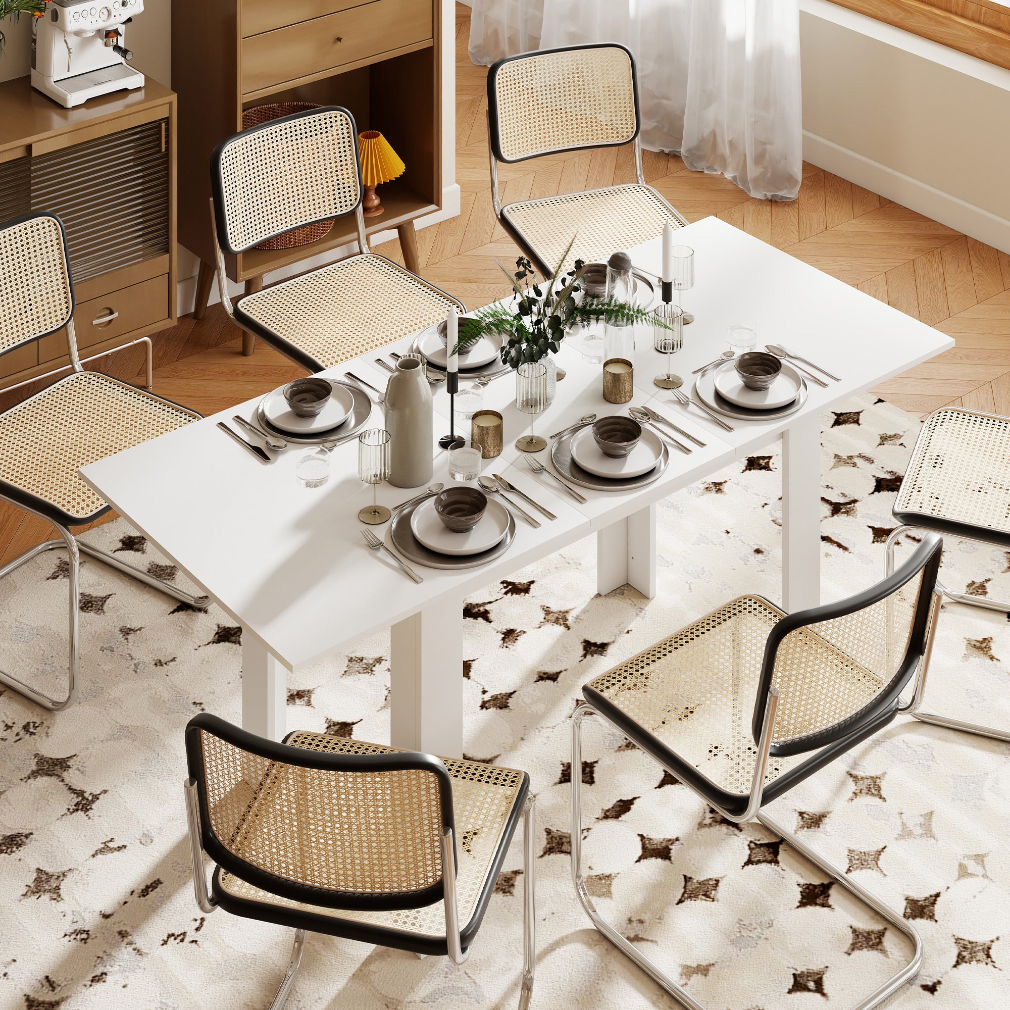 Extendable Dining Table 55.1x31.5 in, Oak Tone, Kitchen, 6-8 Guests-DECOROLALA