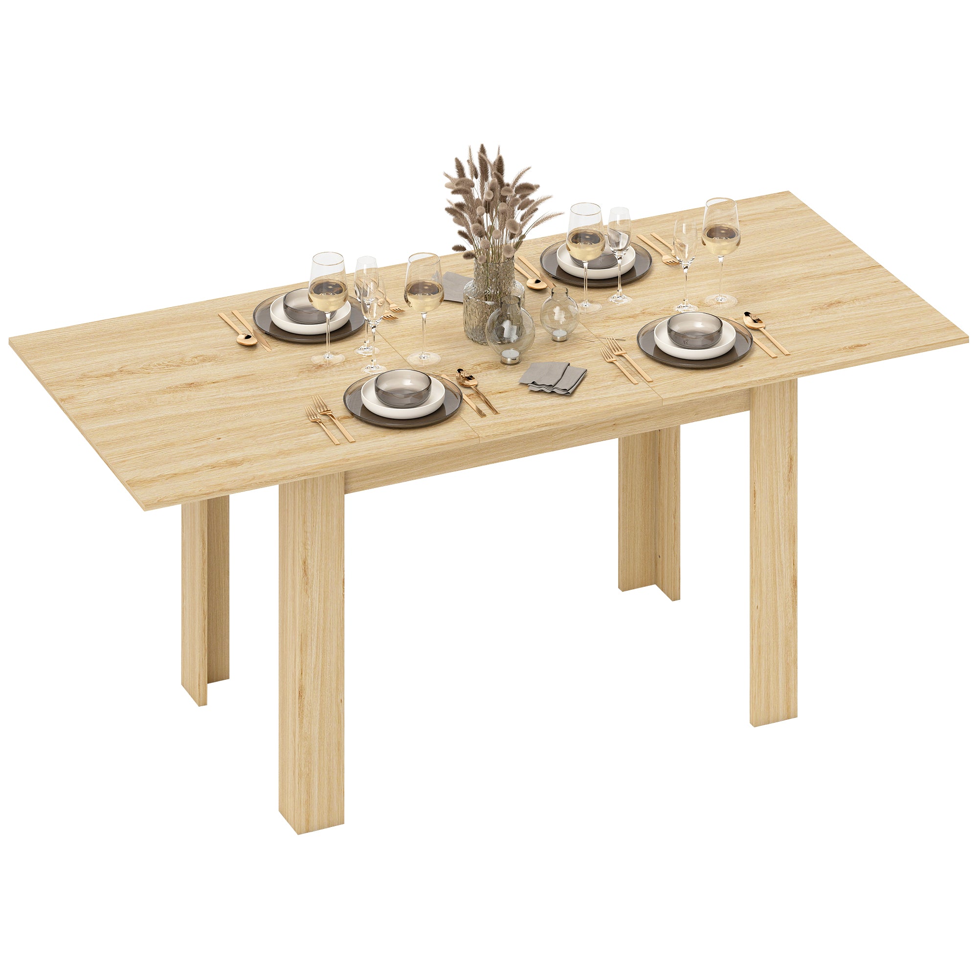 Extendable Dining Table 55.1x31.5 in, Oak Tone, Kitchen, 6-8 Guests-DECOROLALA