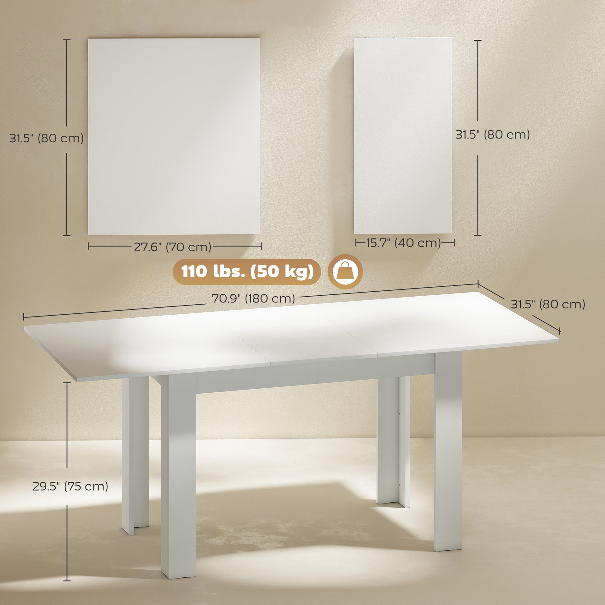 Extendable Dining Table 55.1x31.5 in, Oak Tone, Kitchen, 6-8 Guests-DECOROLALA