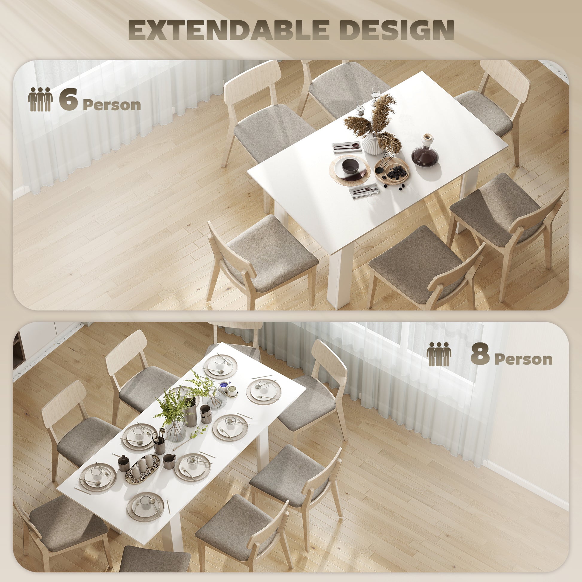 Extendable Dining Table 55.1x31.5 in, Oak Tone, Kitchen, 6-8 Guests-DECOROLALA