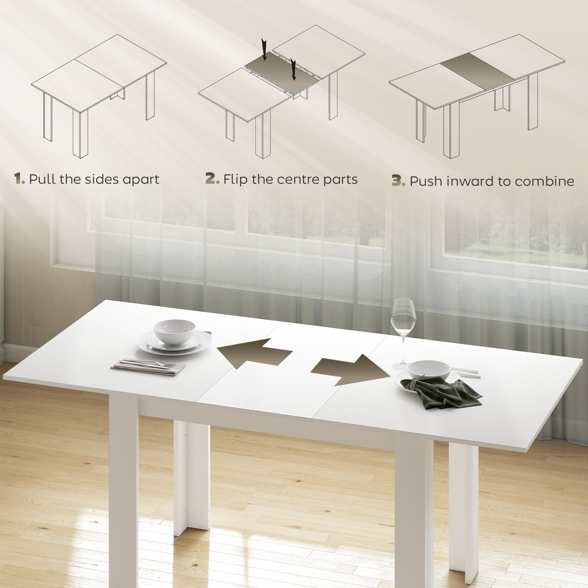 Extendable Dining Table 55.1x31.5 in, Oak Tone, Kitchen, 6-8 Guests-DECOROLALA