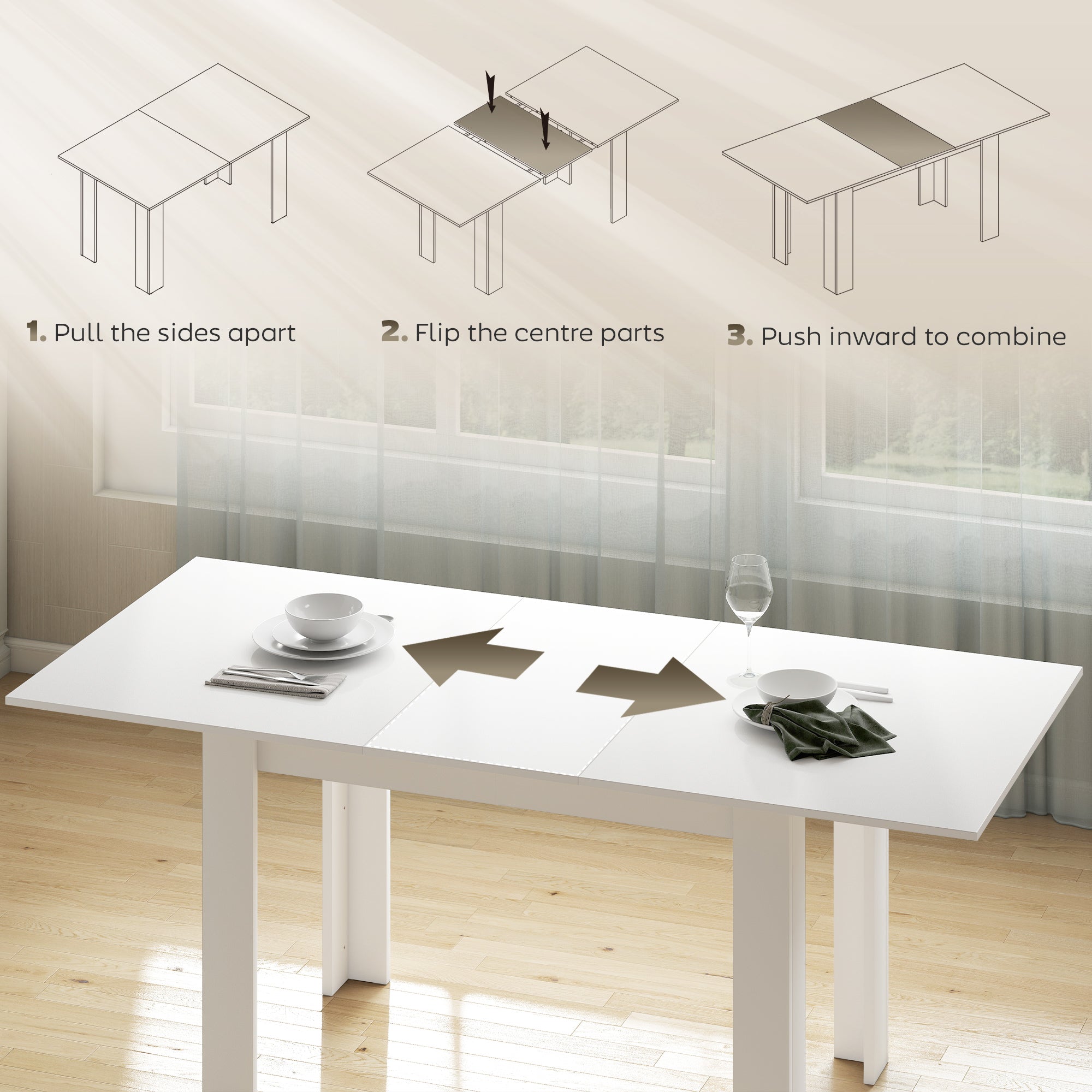 Extendable Dining Table 55.1x31.5 in, Oak Tone, Kitchen, 6-8 Guests-DECOROLALA