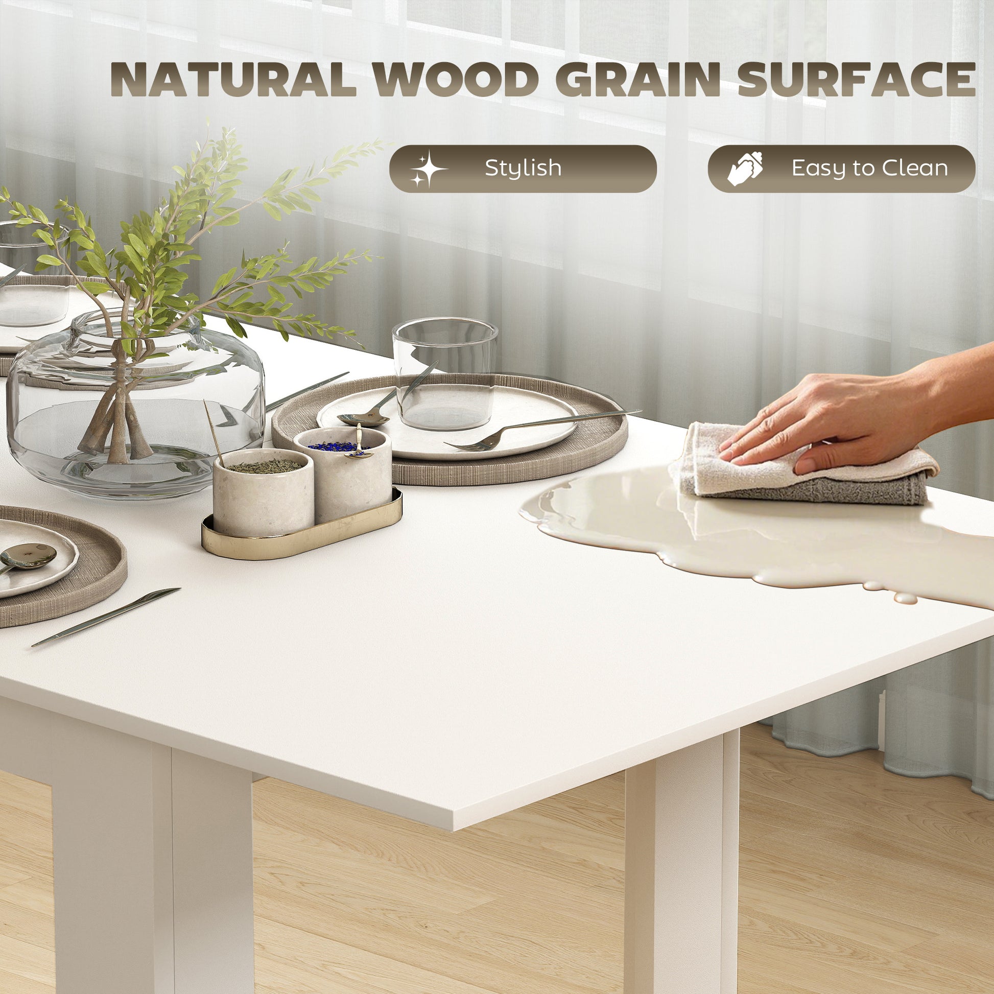 Extendable Dining Table 55.1x31.5 in, Oak Tone, Kitchen, 6-8 Guests-DECOROLALA