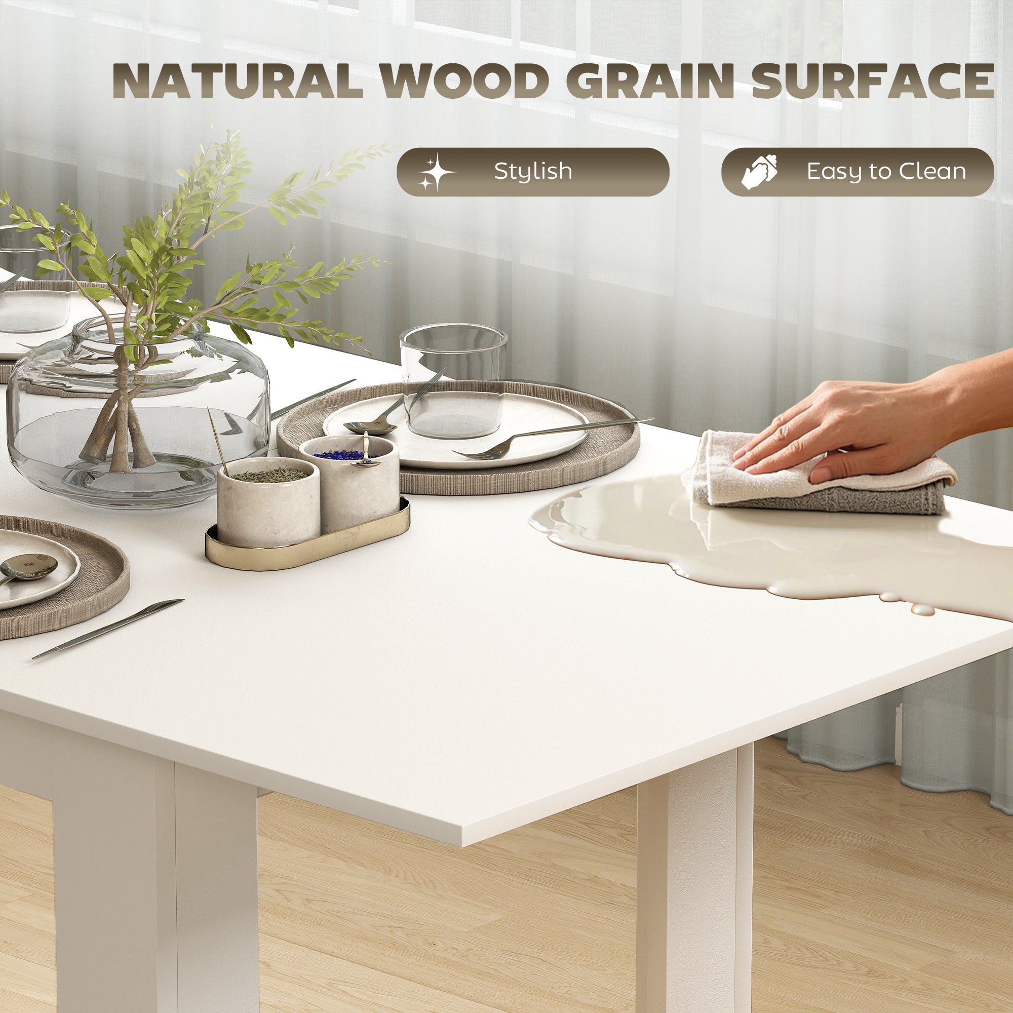 Extendable Dining Table 55.1x31.5 in, Oak Tone, Kitchen, 6-8 Guests-DECOROLALA