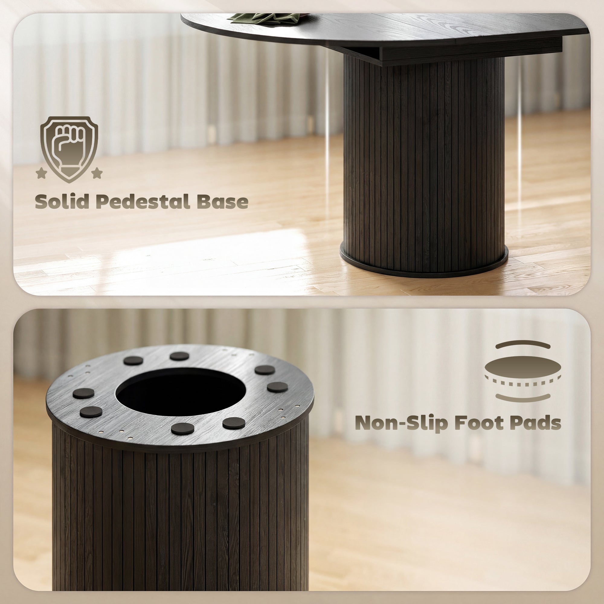 Extendable Dining Table - Black Wood Grain Pedestal Base-DECOROLALA