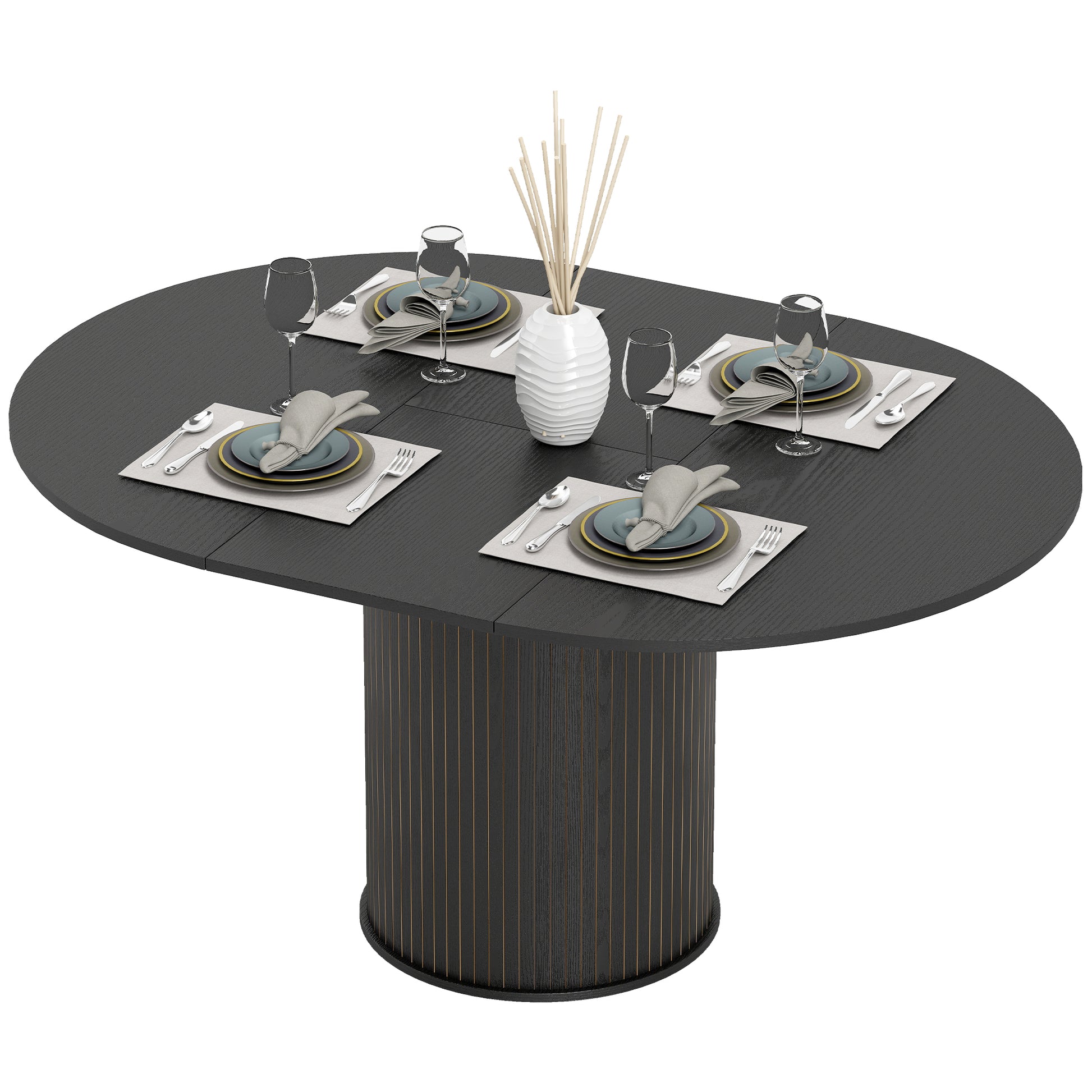 Extendable Dining Table - Black Wood Grain Pedestal Base-DECOROLALA