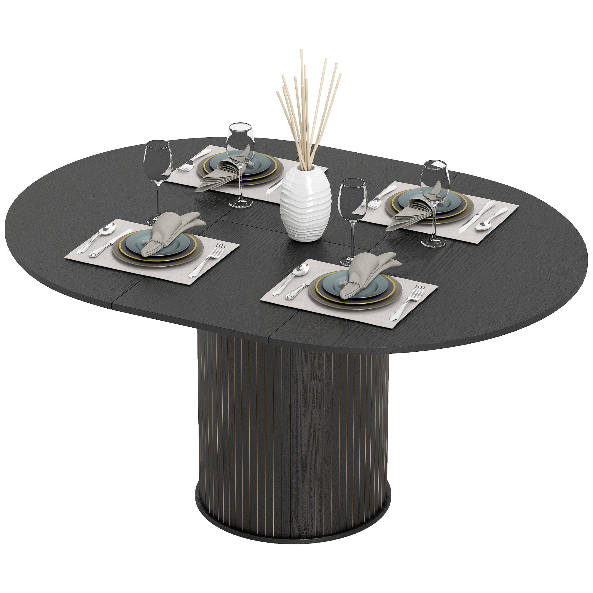 Extendable Dining Table - Black Wood Grain Pedestal Base-DECOROLALA