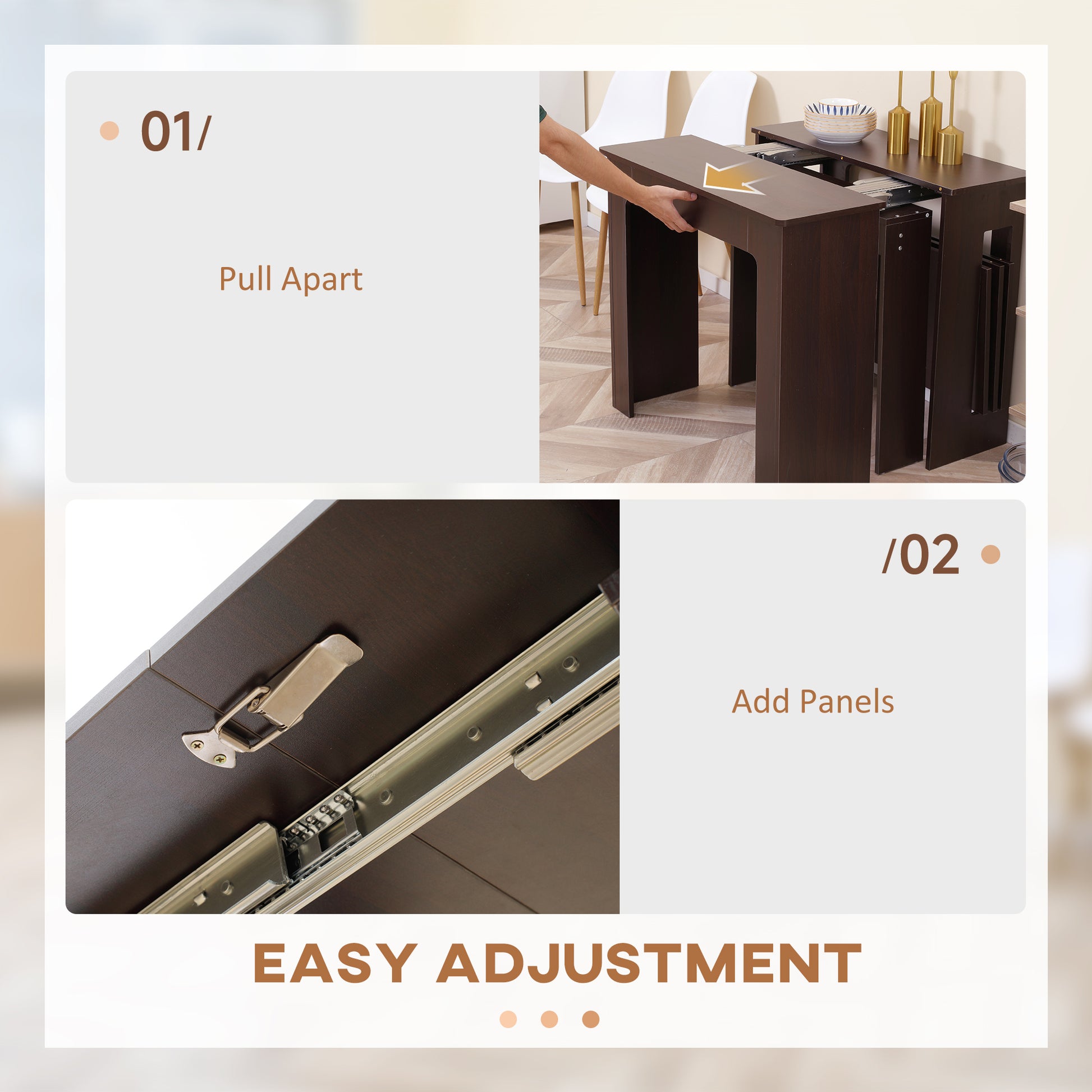 Extendable Dining Table Dark Brown - Seats 6-DECOROLALA