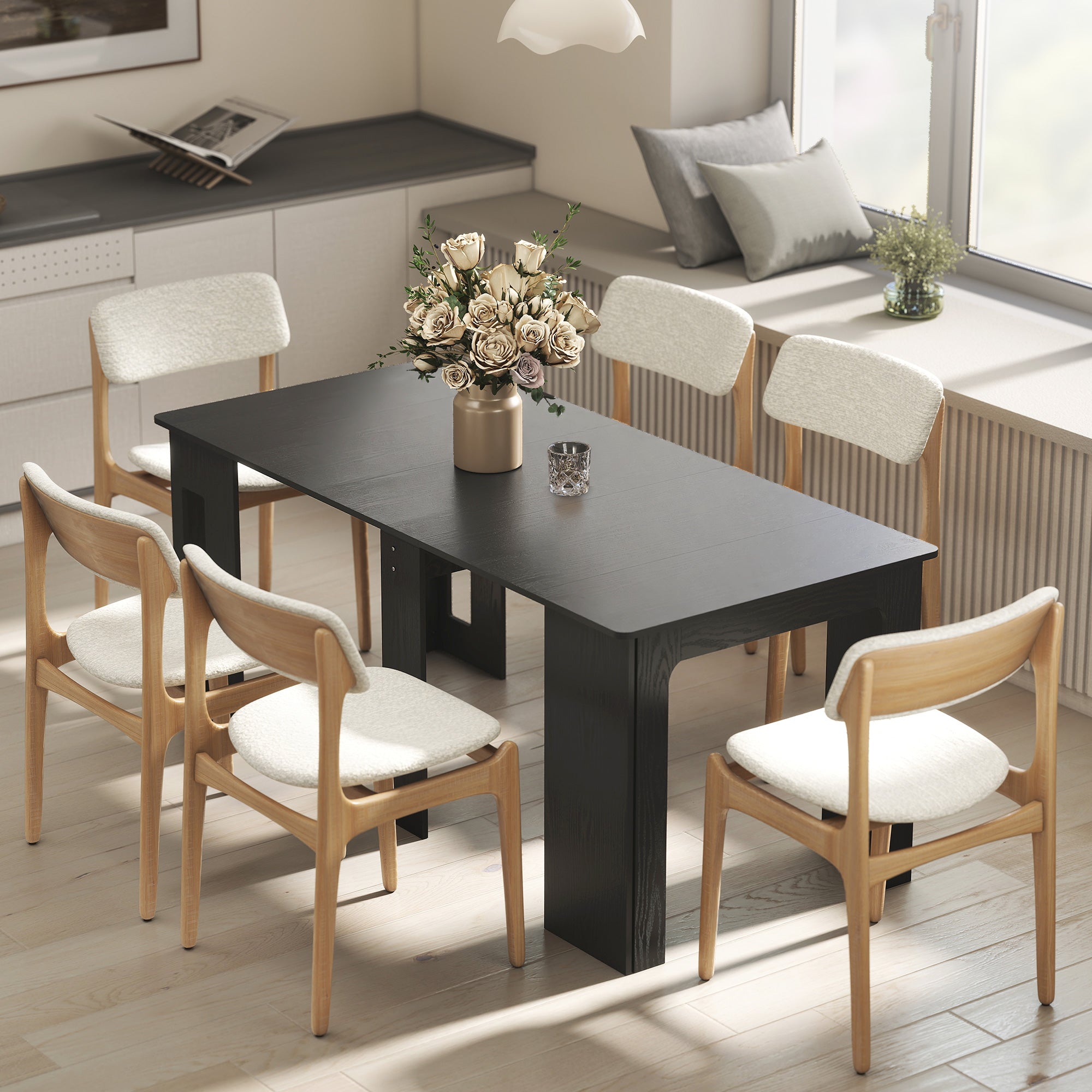 Extendable Dining Table - Distressed Black, Seats 6, Small Space-DECOROLALA