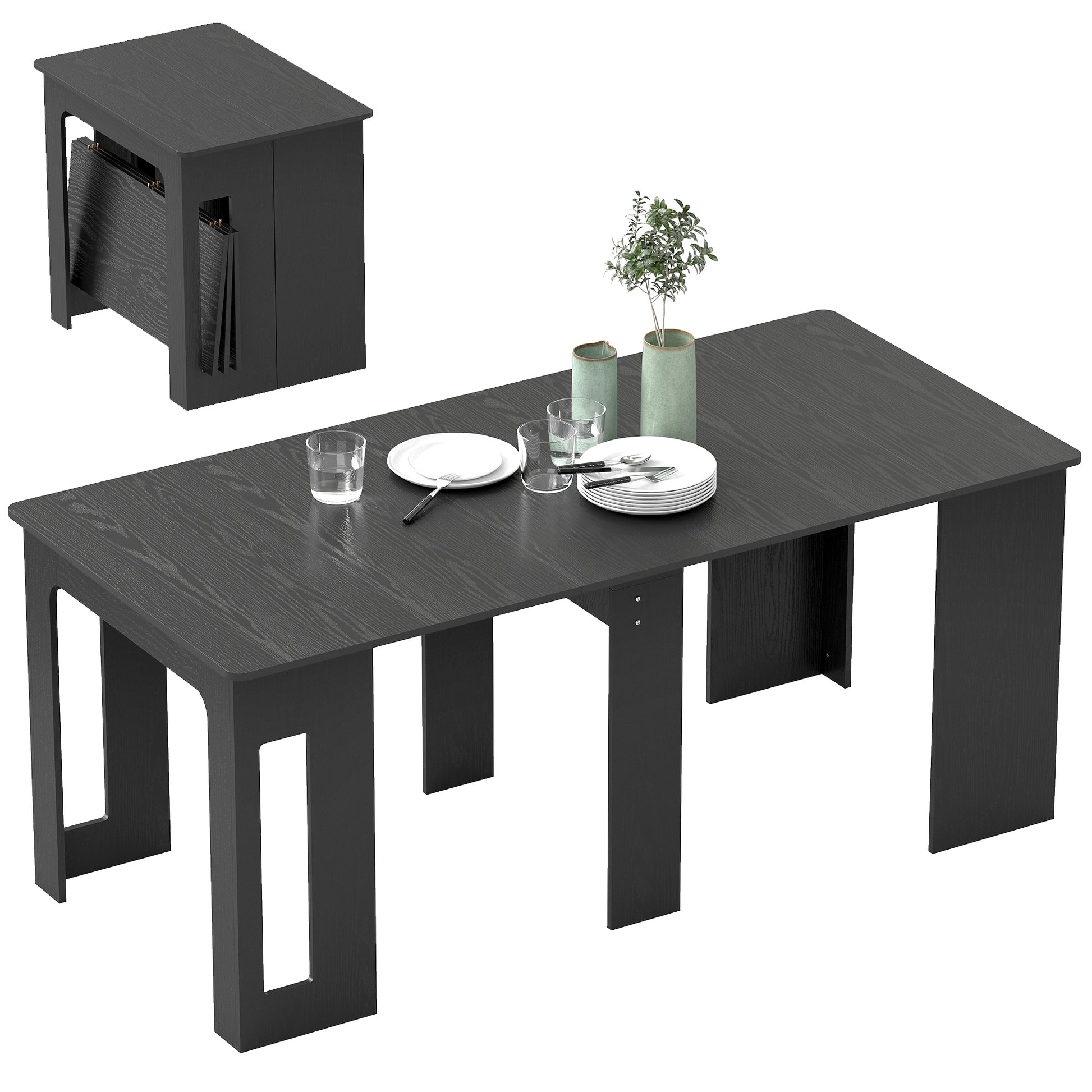 Extendable Dining Table - Distressed Black, Seats 6, Small Space-DECOROLALA