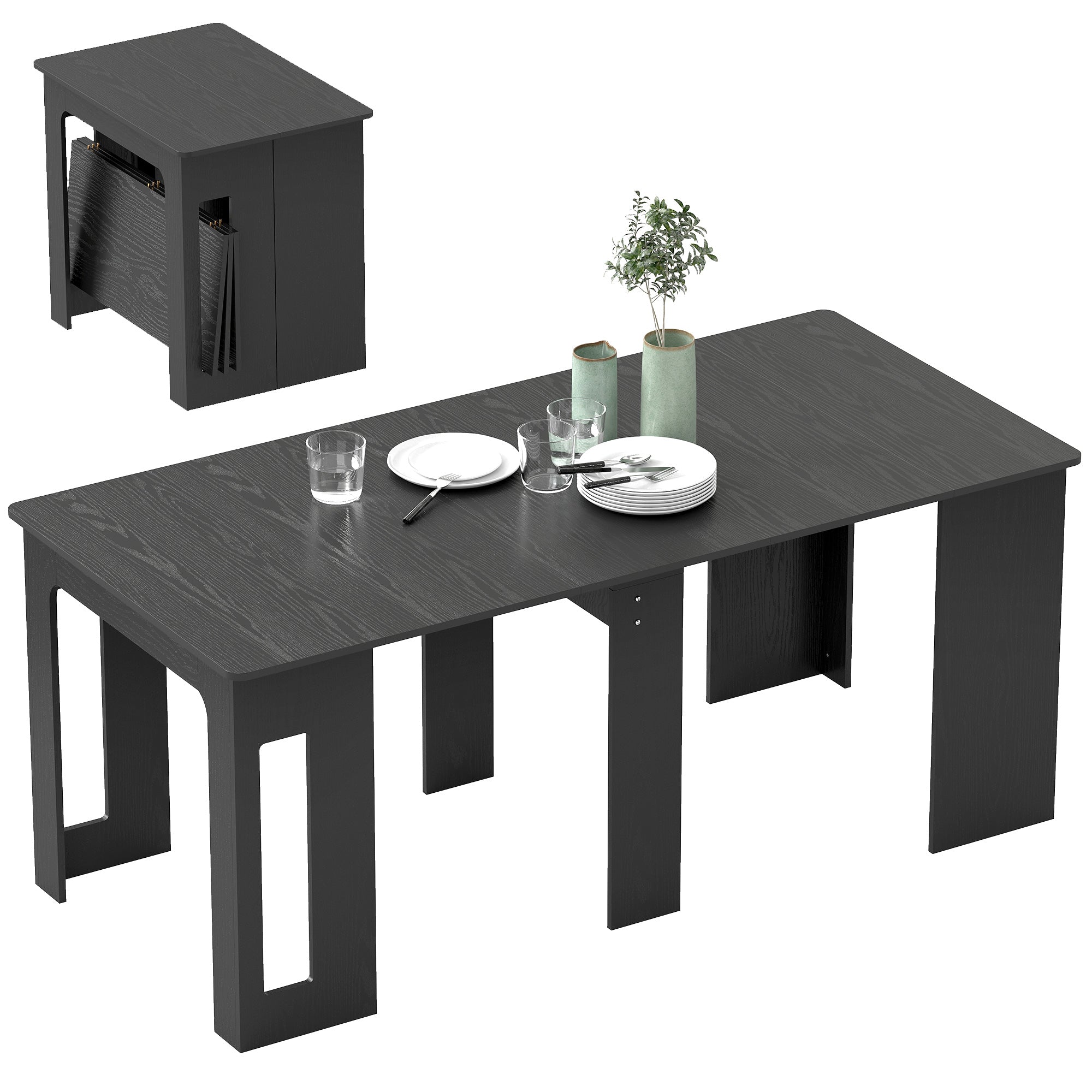 Extendable Dining Table - Distressed Black, Seats 6, Small Space-DECOROLALA