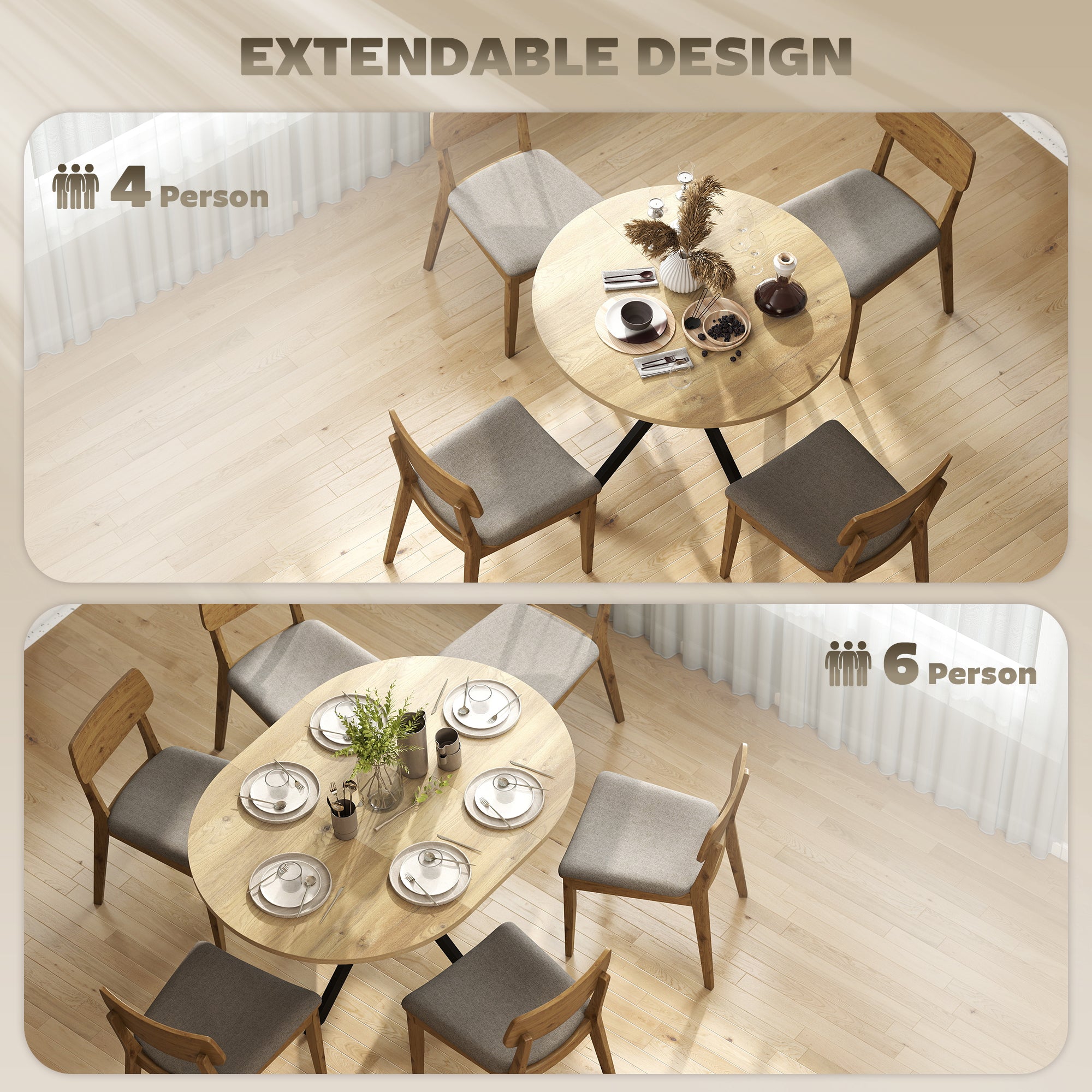 Extendable Dining Table - Natural Wood Industrial 53"-DECOROLALA