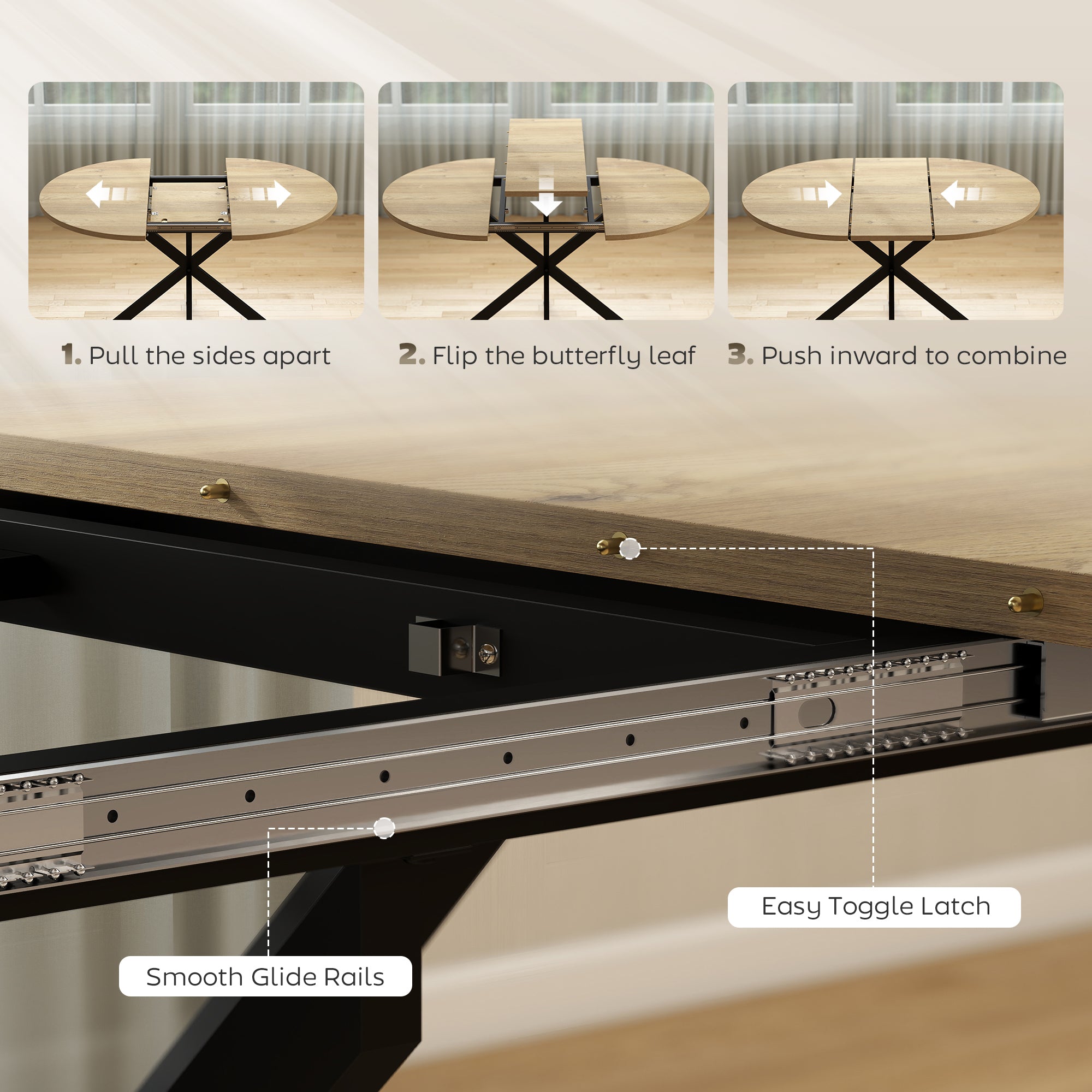 Extendable Dining Table - Natural Wood Industrial 53"-DECOROLALA