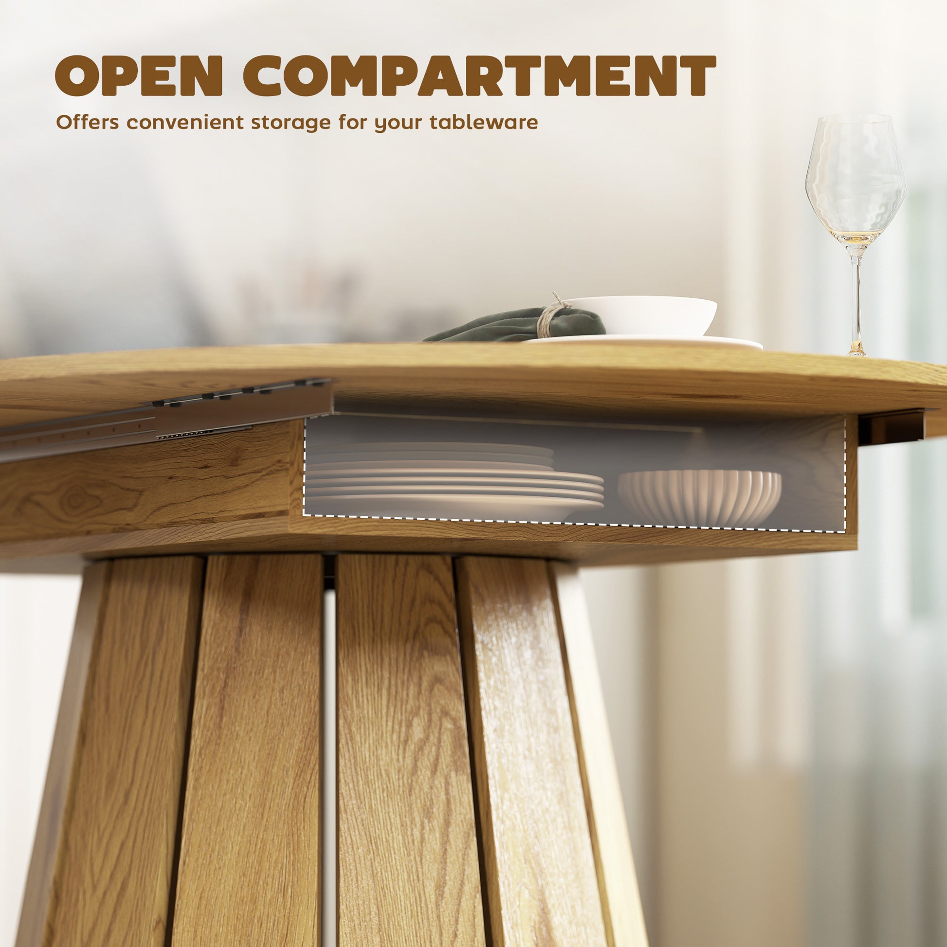 Extendable Dining Table - Round to Oval Natural Wood-DECOROLALA