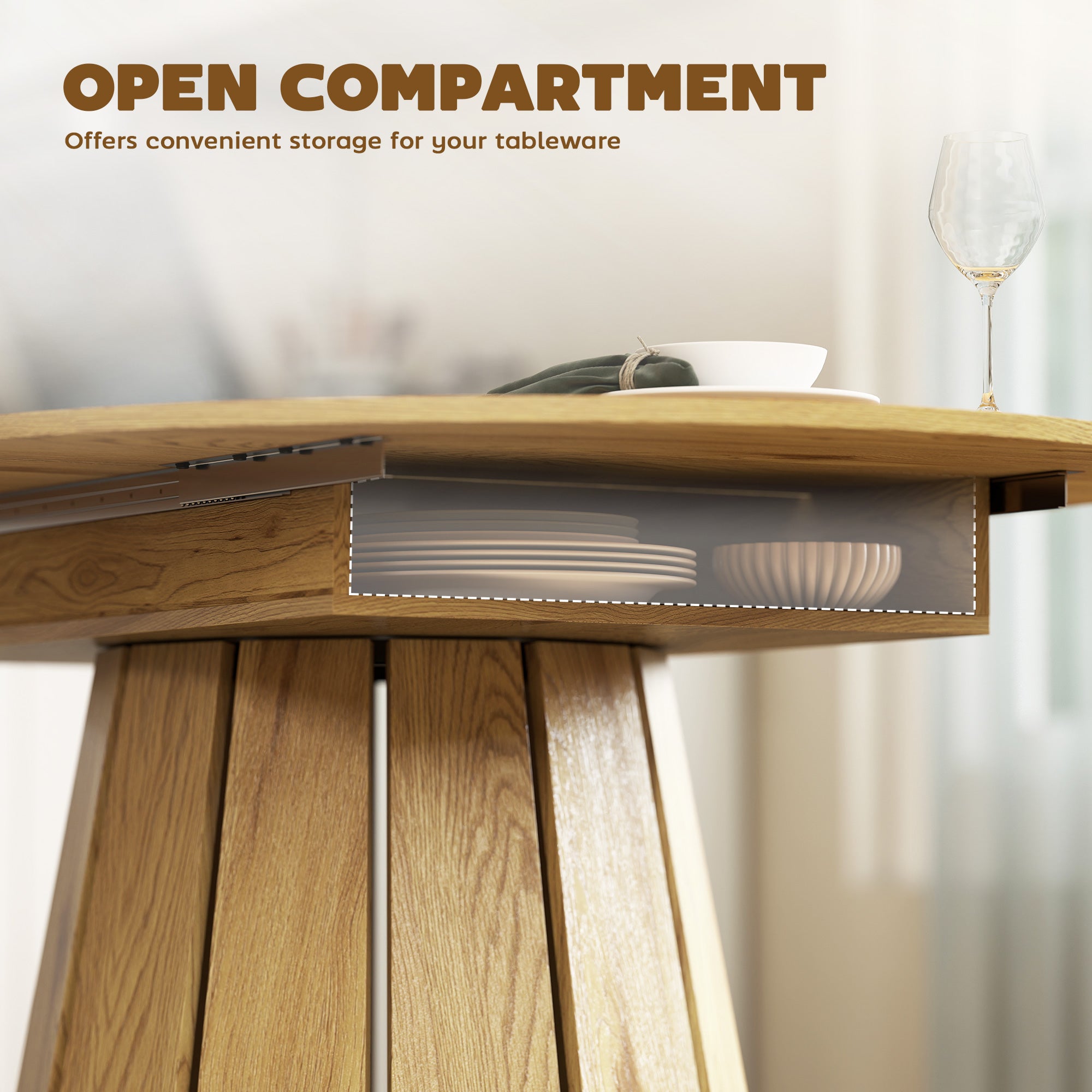 Extendable Dining Table - Round to Oval Natural Wood-DECOROLALA