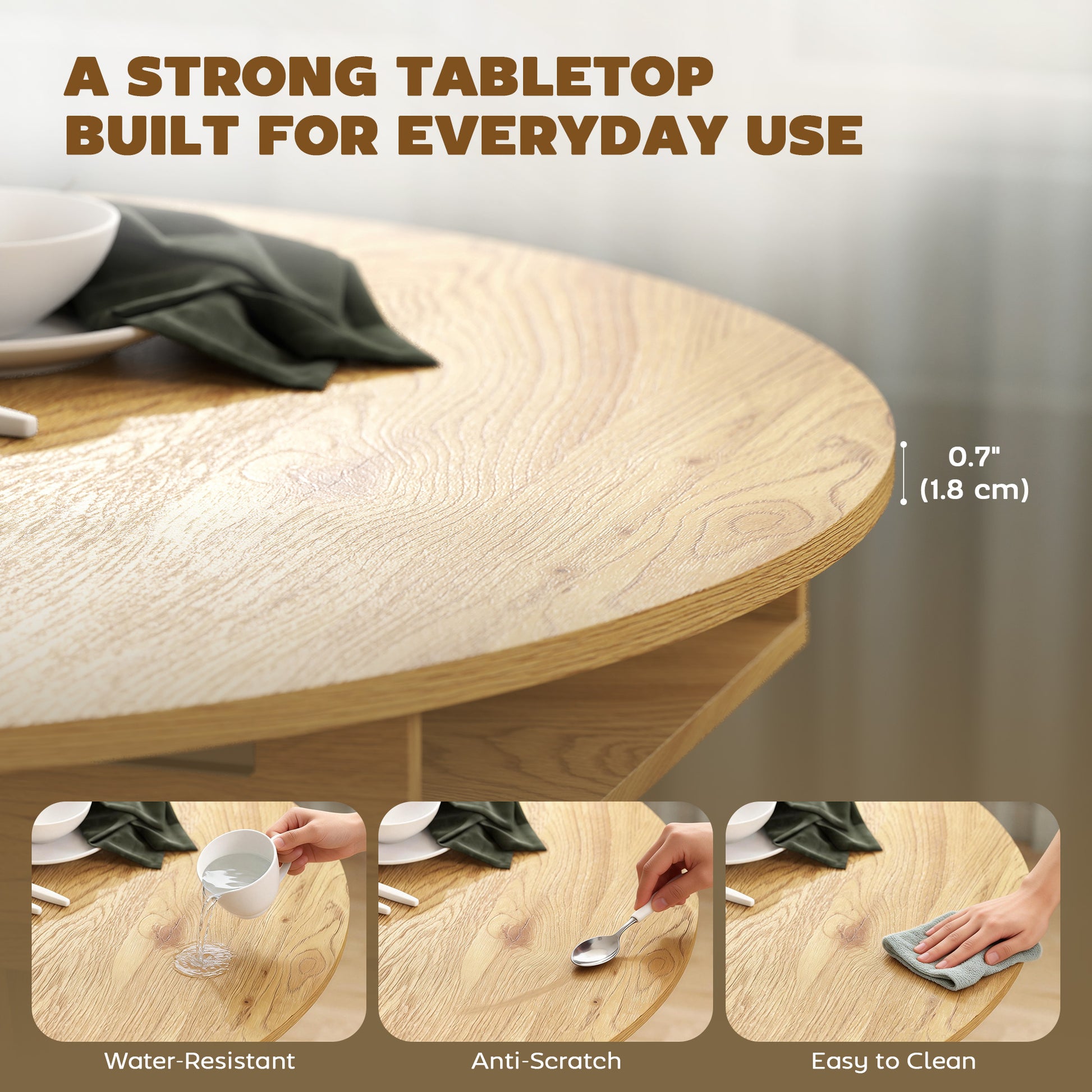 Extendable Dining Table - Round to Oval Natural Wood-DECOROLALA