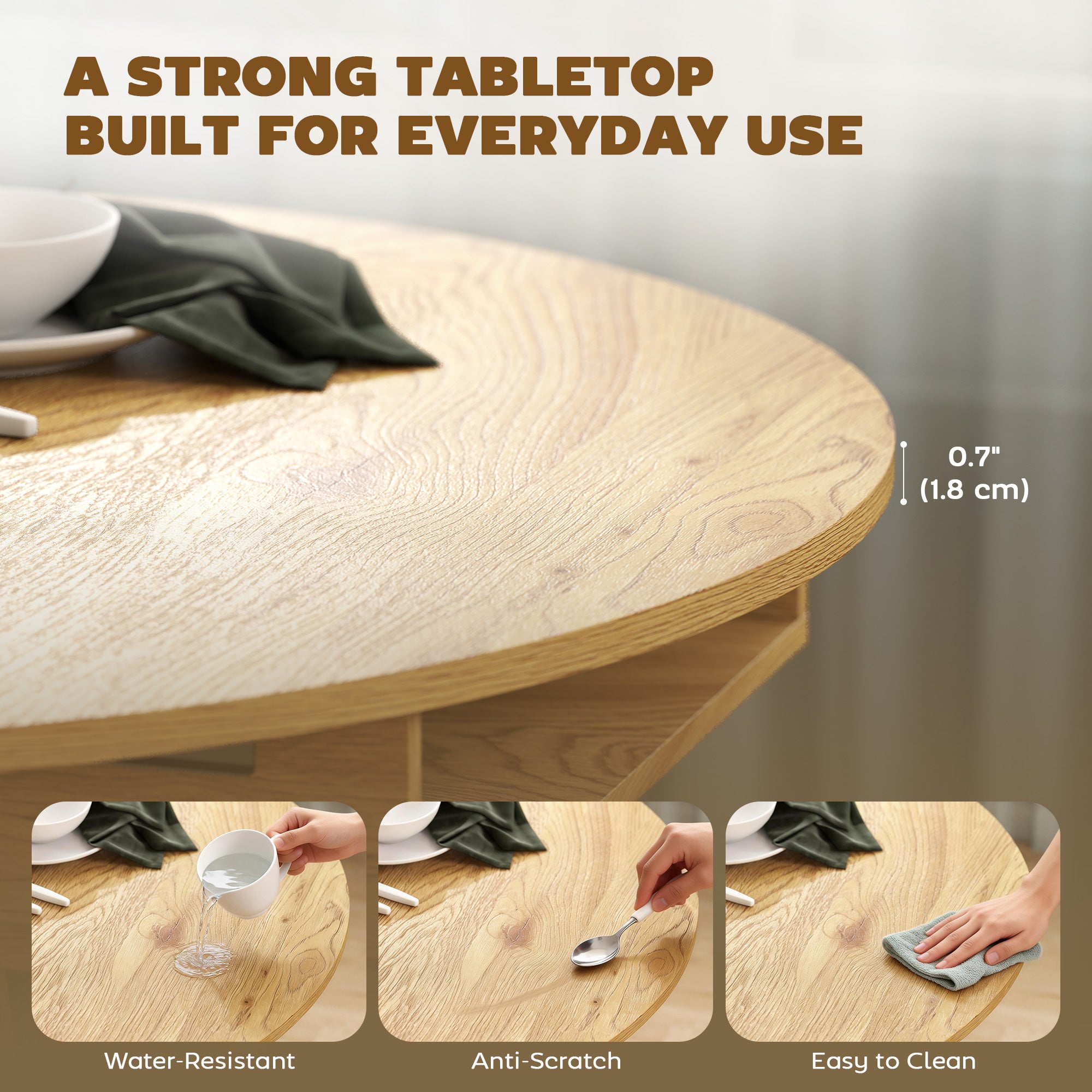 Extendable Dining Table - Round to Oval Natural Wood-DECOROLALA