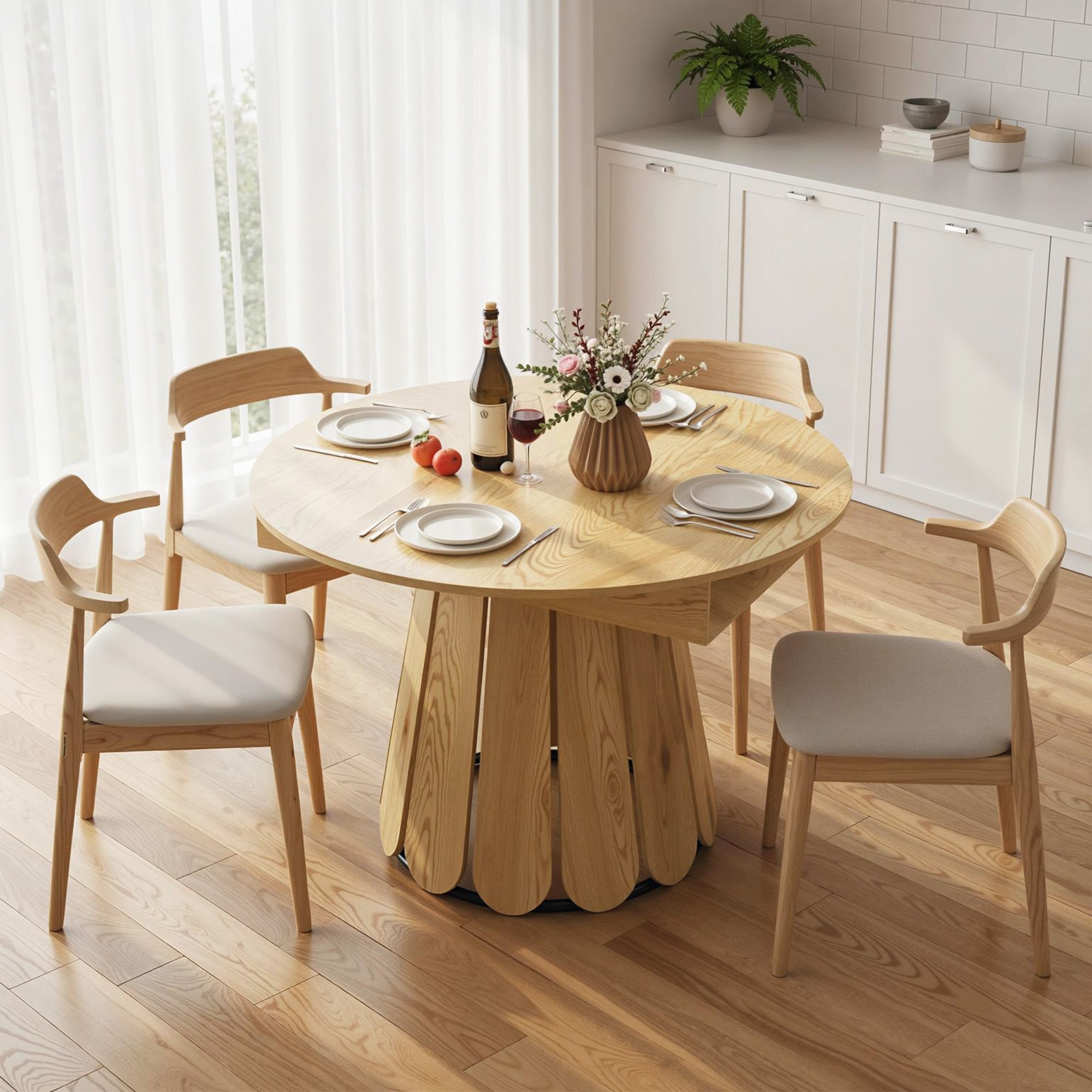 Extendable Dining Table - Round to Oval Natural Wood-DECOROLALA