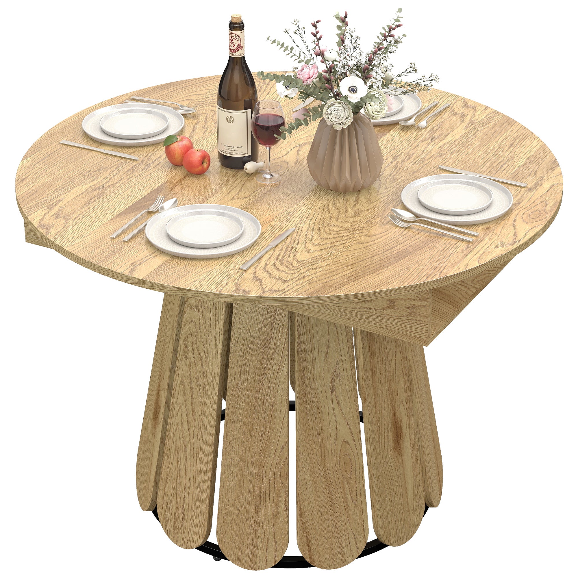 Extendable Dining Table - Round to Oval Natural Wood-DECOROLALA