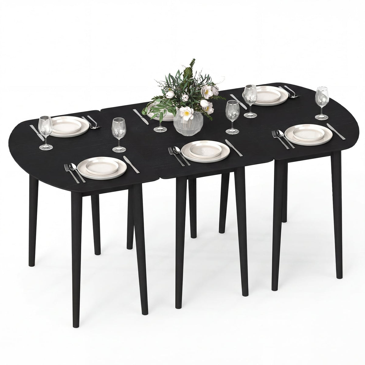 Extendable Dining Table Set with 2 Half-Round and 1 Rectangular Tables-Black-Dining Tables-DECOROLALA