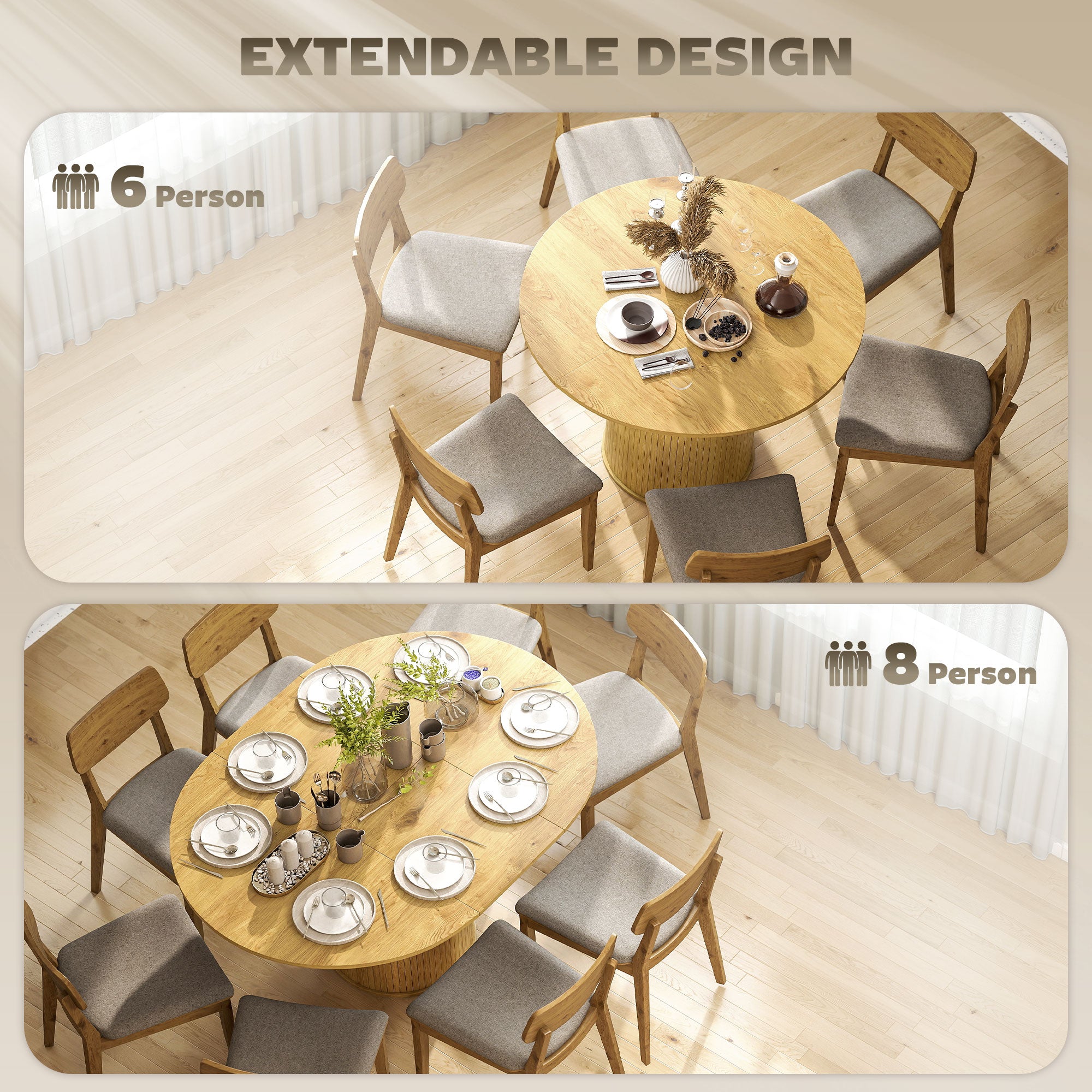 Extendable Farmhouse Dining Table - Natural Wood 43"-59"-DECOROLALA