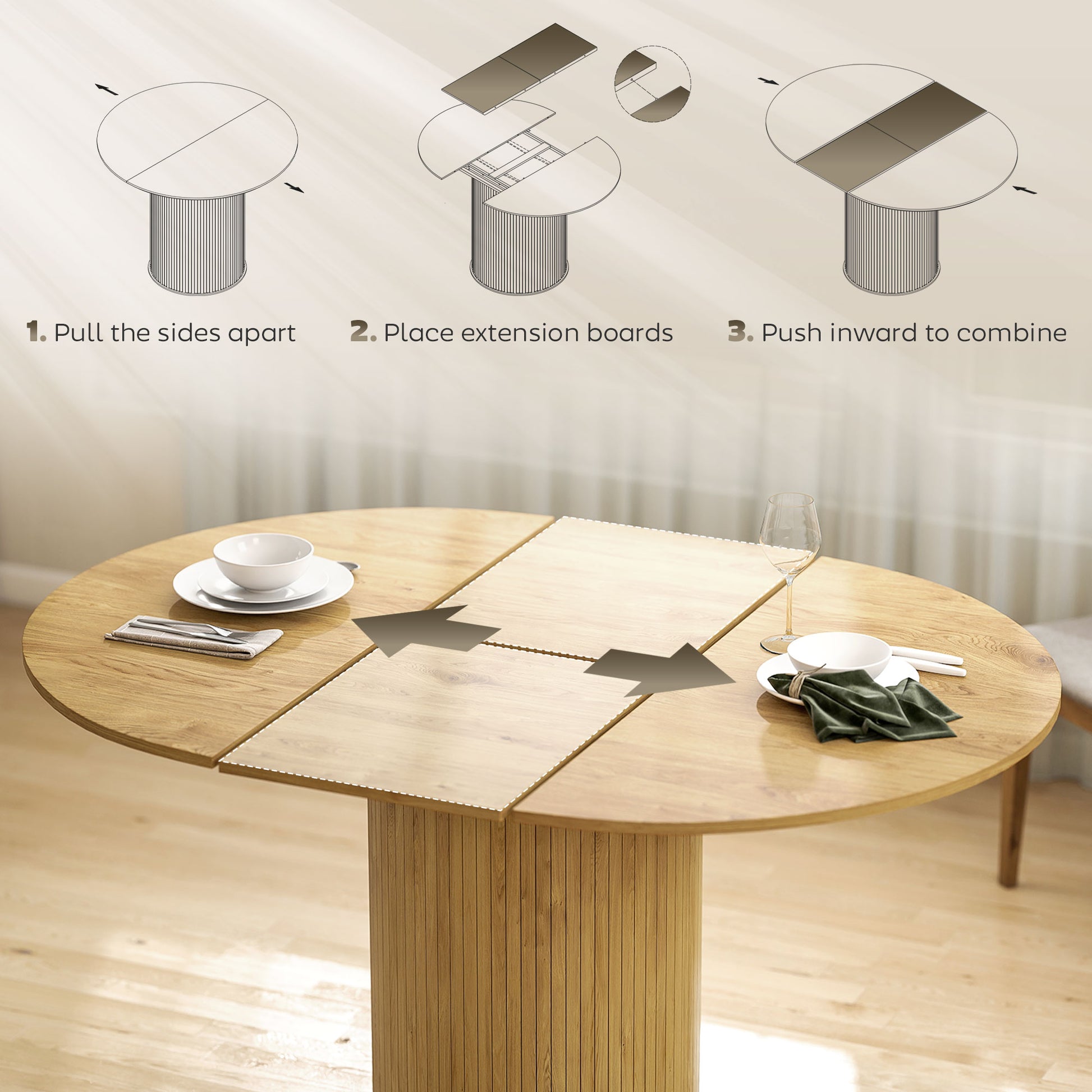 Extendable Farmhouse Dining Table - Natural Wood 43"-59"-DECOROLALA