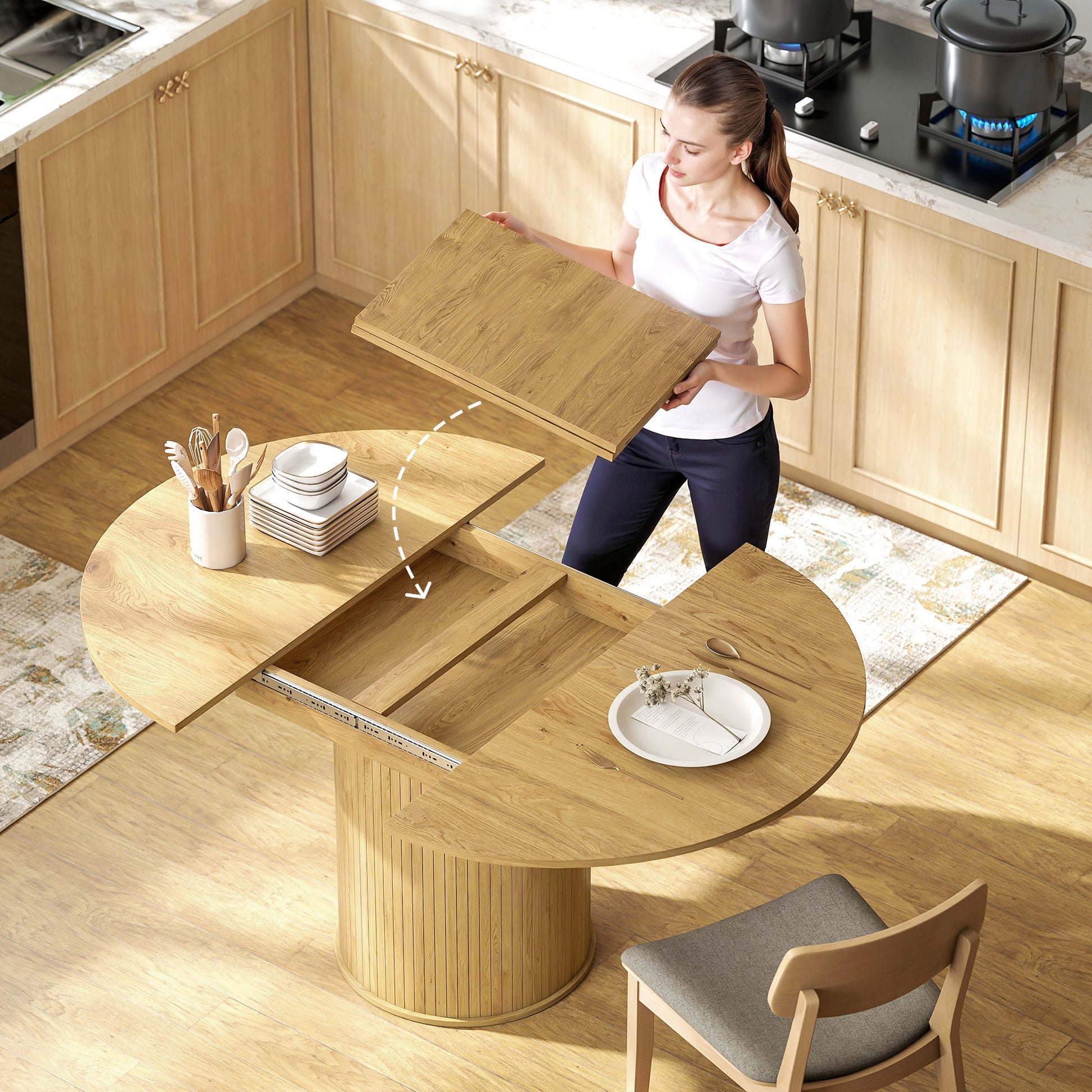 Extendable Farmhouse Dining Table - Natural Wood 43"-59"-DECOROLALA