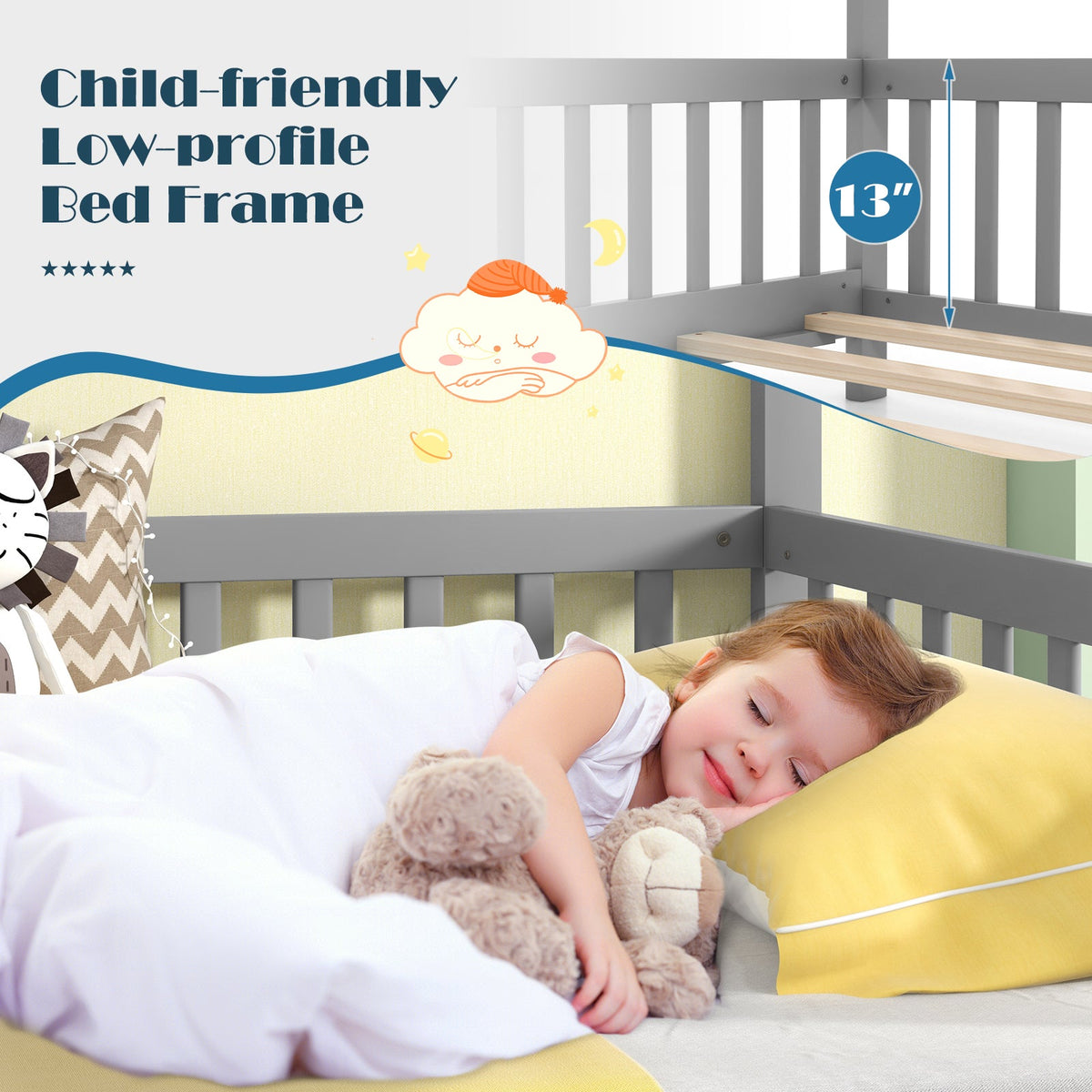 Extendable House Bed Twin to King Daybed with Roof and Fence Rails-Trundle Bed Frame-DECOROLALA