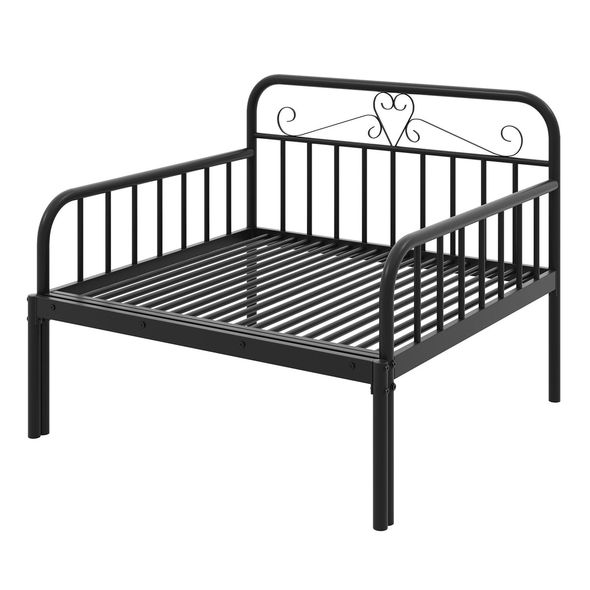 Extendable Metal Daybed to Twin Size Bed with Guardrails and Armrests-Trundle Bed Frame-DECOROLALA